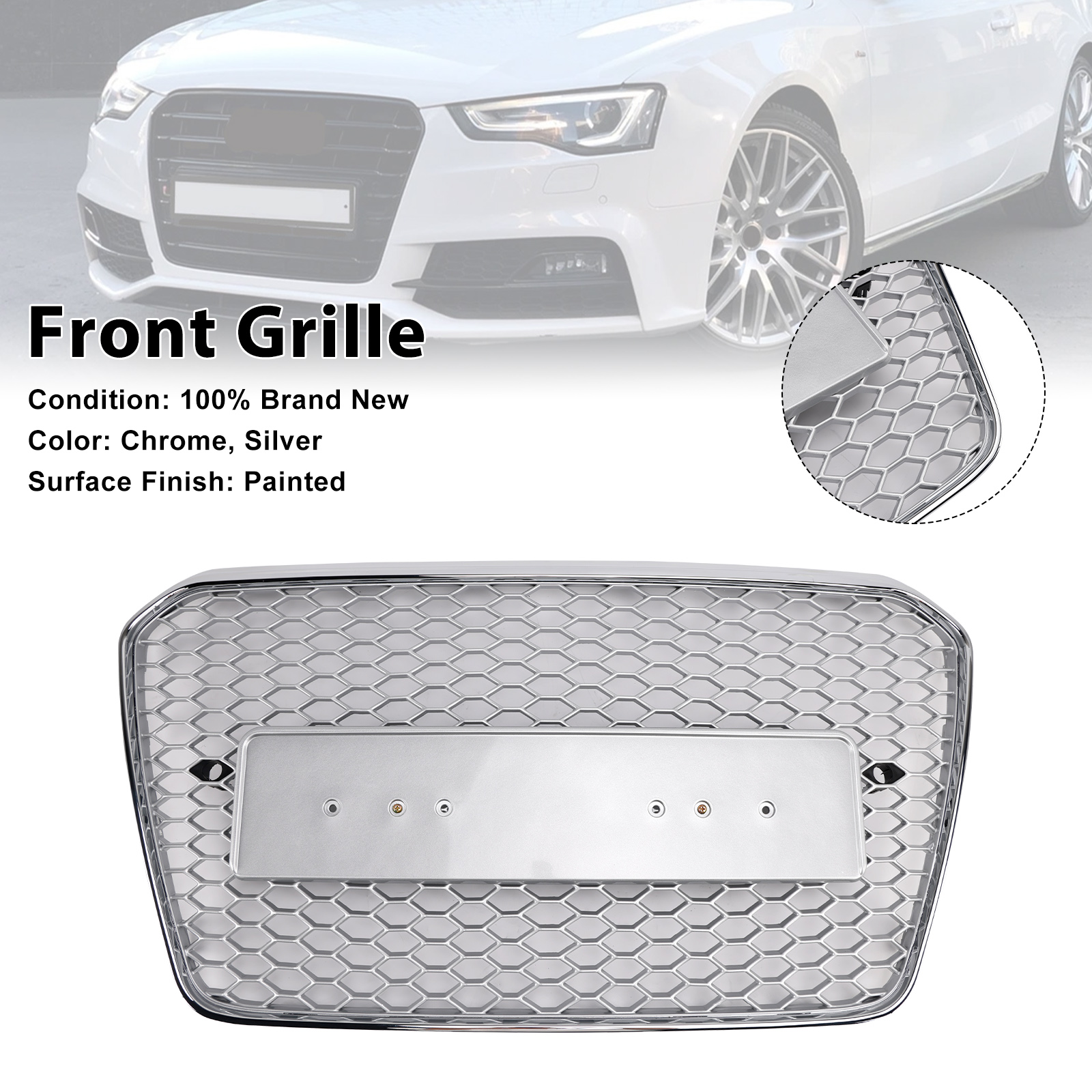 2013-2016 Audi A5 / S5 B8.5 RS5 Style Honeycomb Front Bumper Grille Chrome Silver Generic