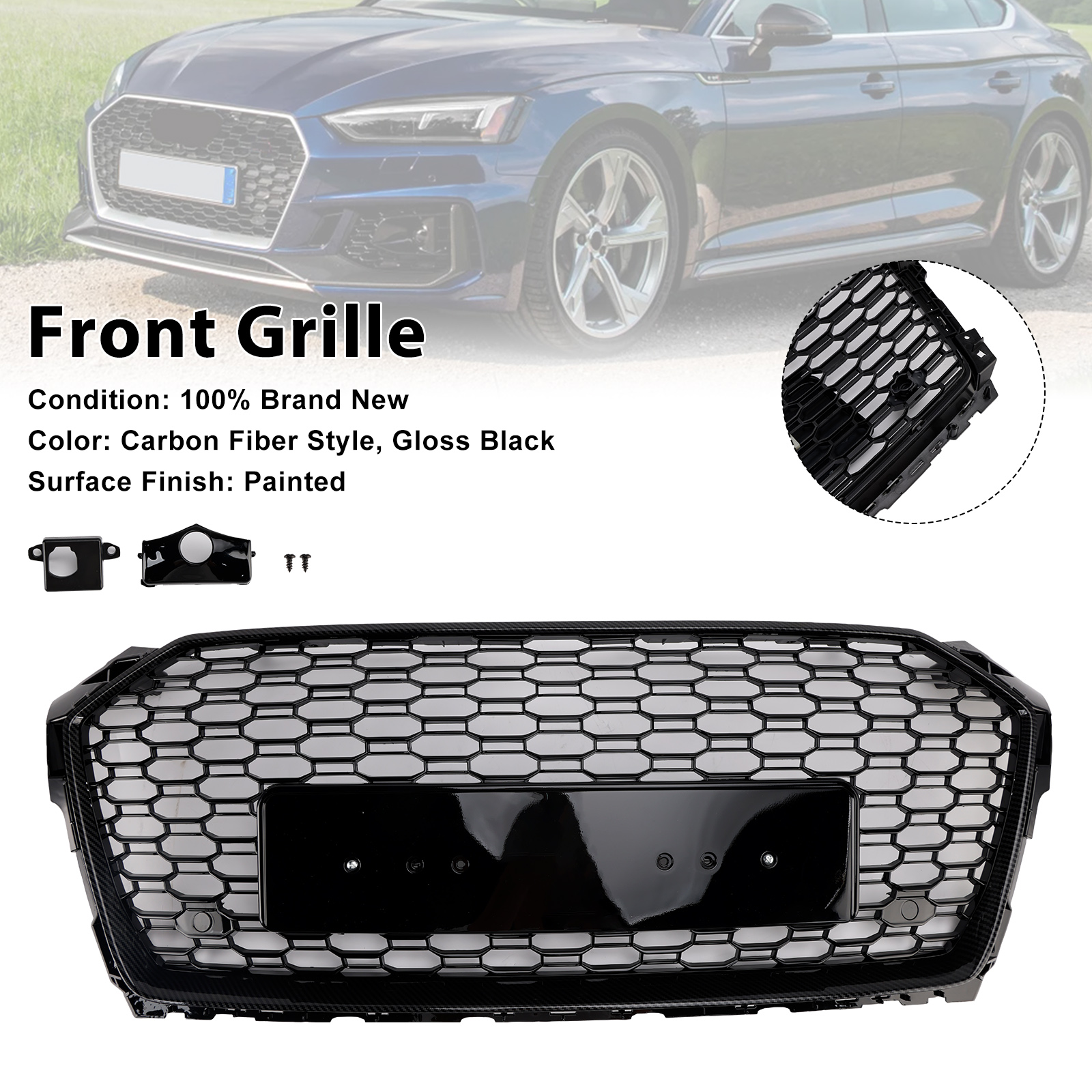 2017-2019 Audi A5/ A5 Quattro/ A5 Sportback/ S5 RS5 Style Sport Front Honeycomb Grille Carbon Fiber Style Gloss Black Generic
