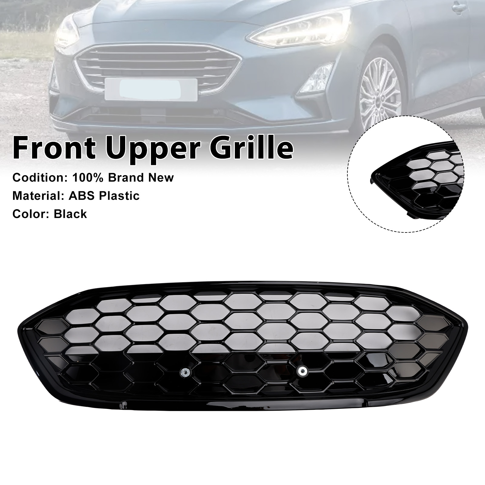 2018-2021 Ford Focus ST Style Mesh Front Bumper Grille Gloss Black JX7B-8200-AB Generic