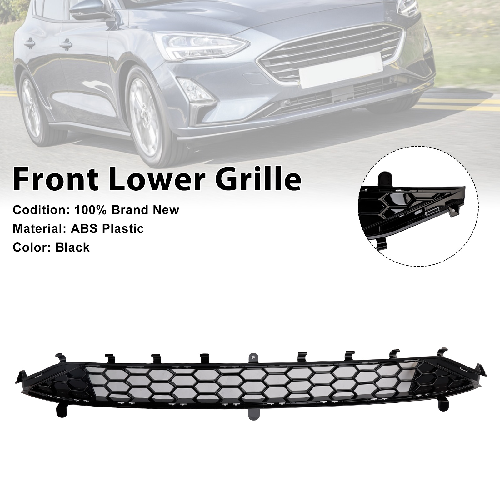 2018-2021 Ford Focus St Style Front Bumper Lower Grille Black JX7B-17K945-A Generic