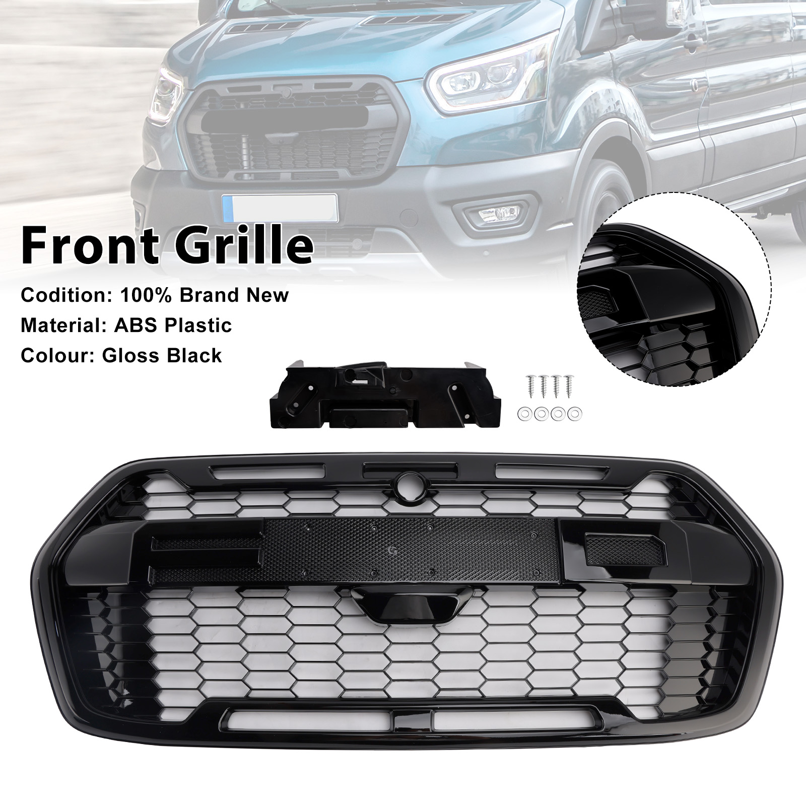 2019 Onwards Ford Transit MK8 Trail Raptor Style Front Bumper Grille With Letters Gloss Black LK31-17B968-AA5YZ9 Generic