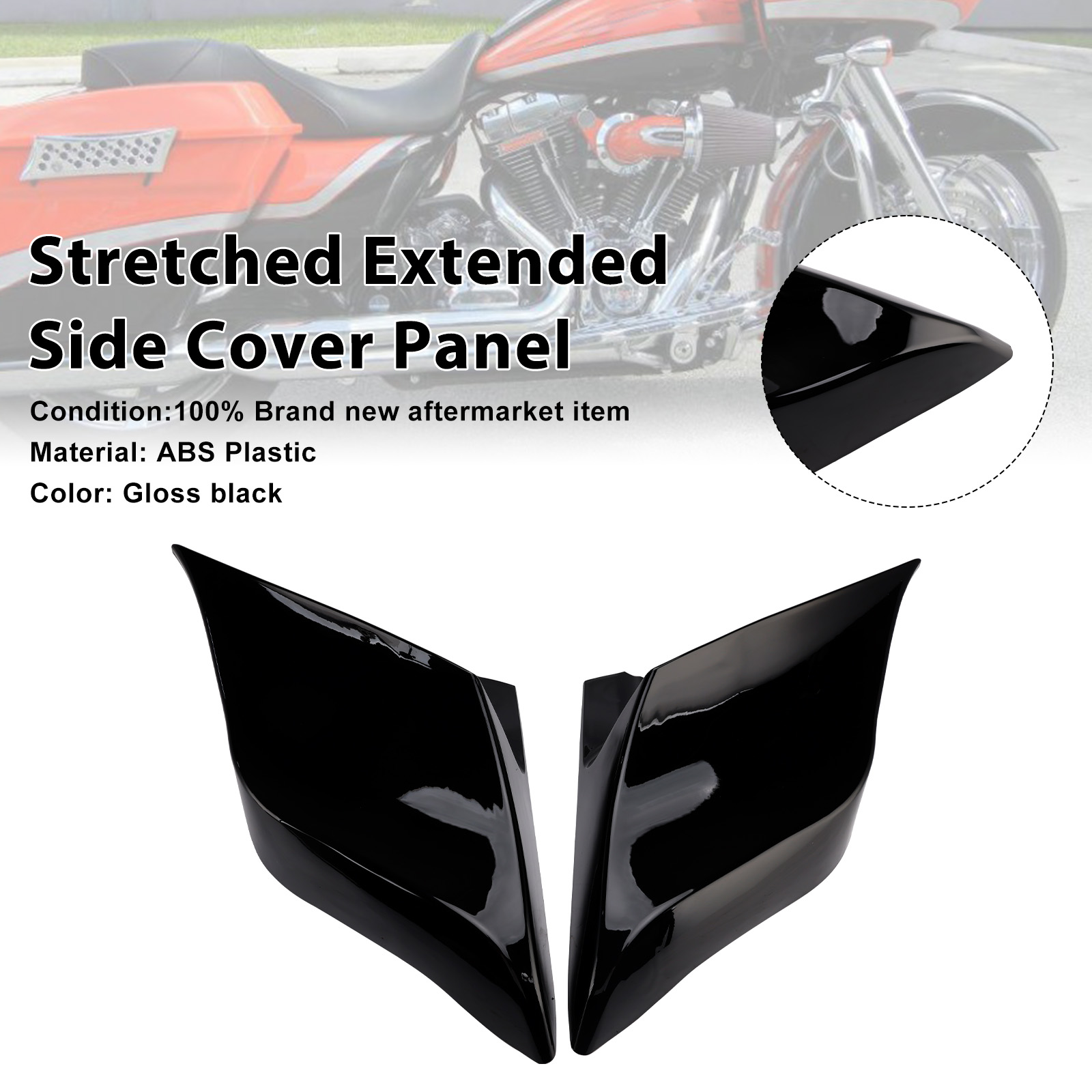 2009-2013 Touring Models Road King Road Glide Stretched Extended Side Cover Panel Gloss Black Generic
