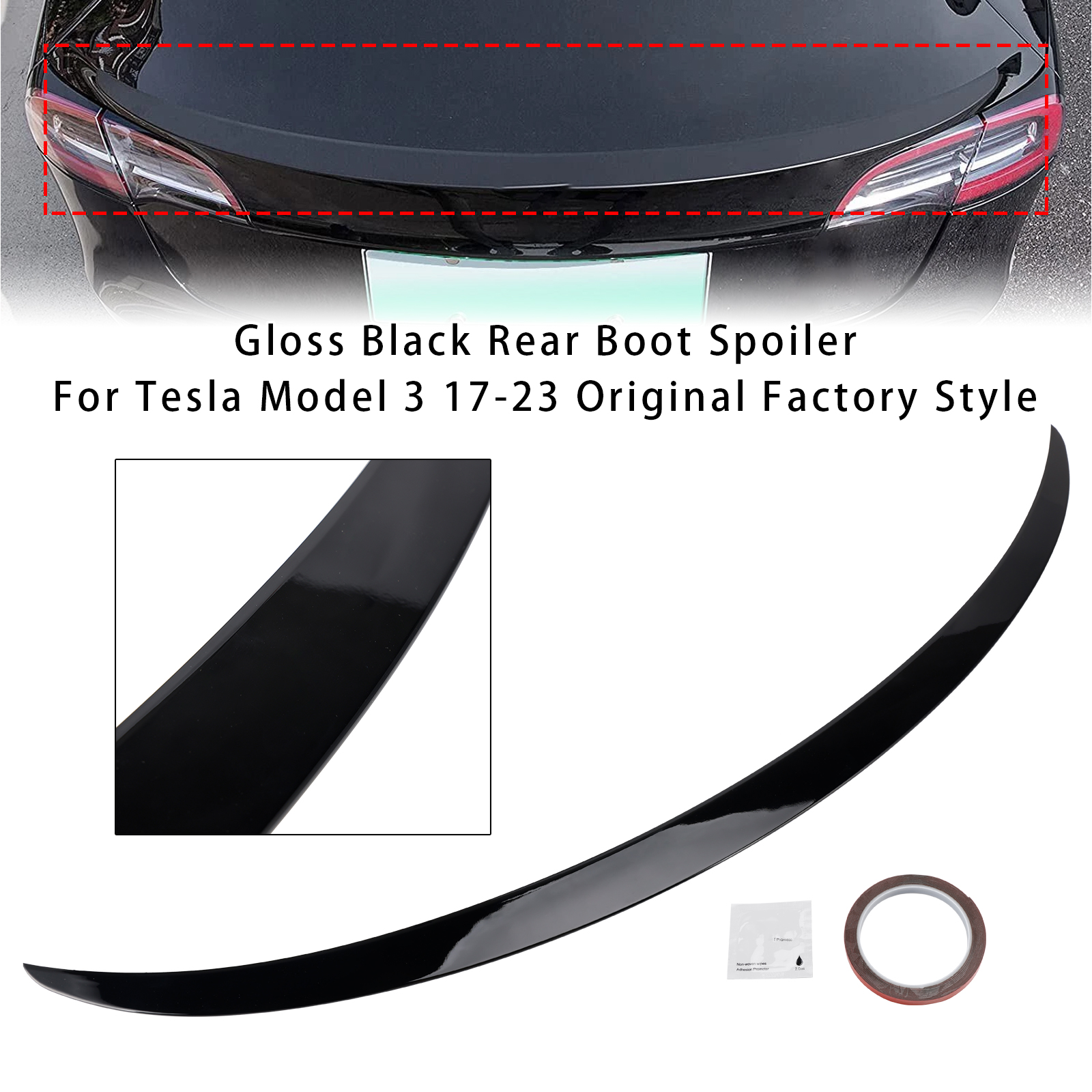 2017-2023 Tesla Model 3 Rear Boot Spoiler Gloss Black Generic