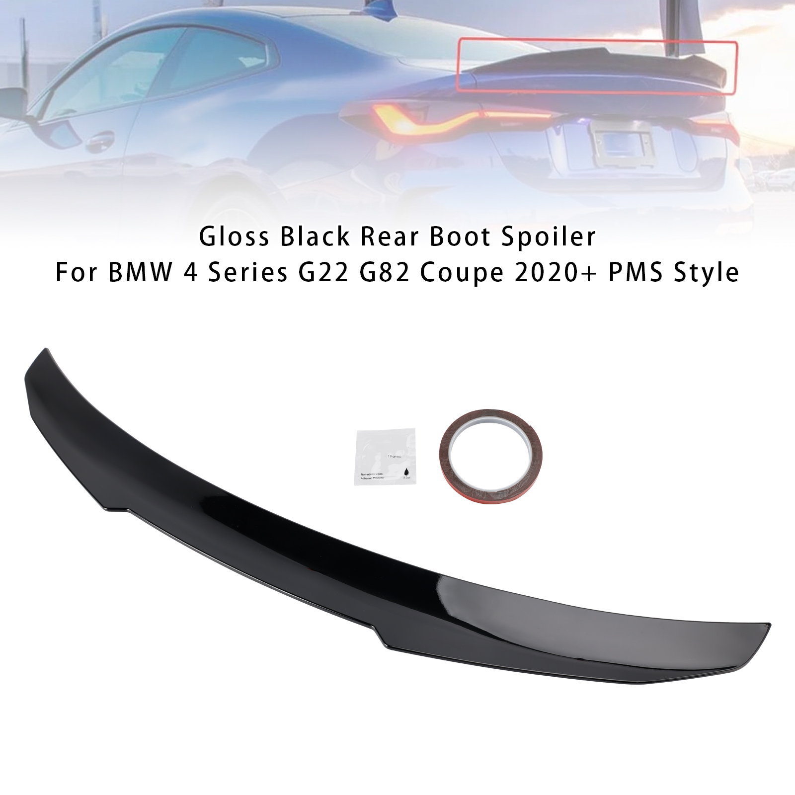 2020-ON BMW 4 Series G82 M4 Coupe Model Rear Boot Spoiler Gloss Black PMS Style Generic