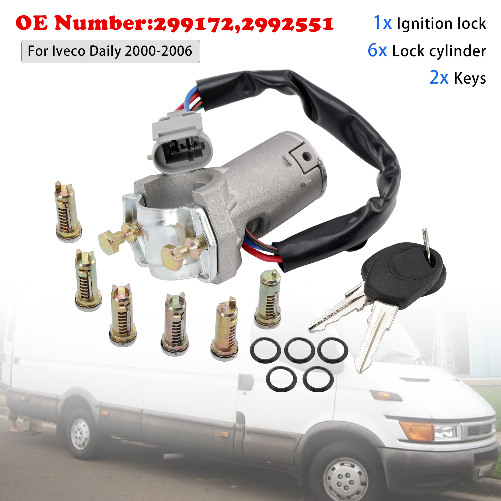 2000-2006 Iveco Daily Ignition lock+6x locking cylinder+key 2991727 Generic