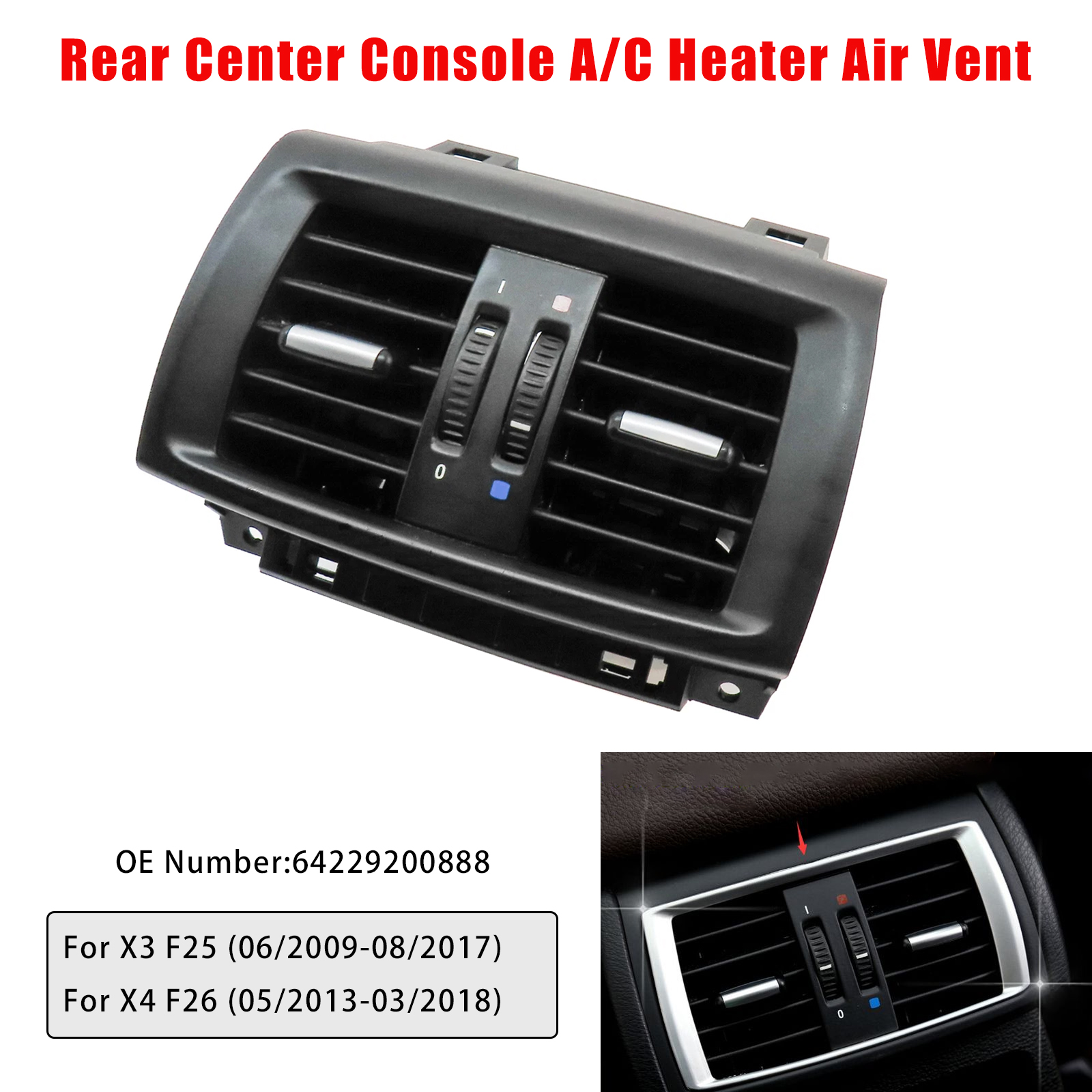 2013-2018 BMW X4 F26 Rear Center Console A/C Heater Air Vent 64229200888 Generic