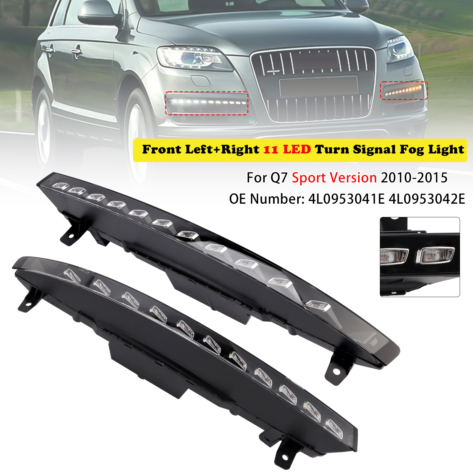 2010-2015 Audi Q7 Sport Version Front Bumper 11 LED Turn Signal Fog Light 4L0953041E 4L0953042E White+Amber Generic