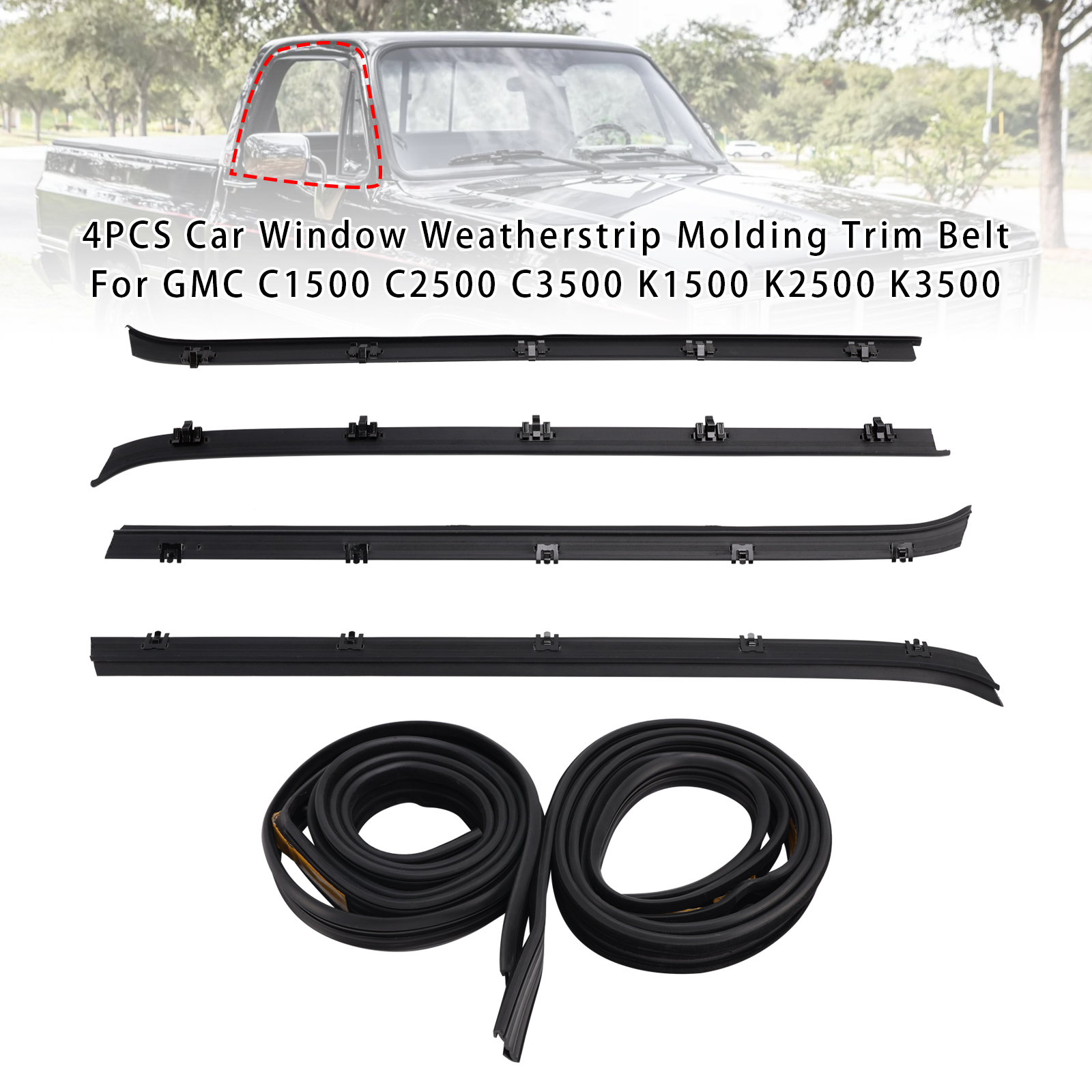1987-1991 Suburban V1500 R1500 4PCS Car Window Weatherstrip Molding Trim Belt+2 Window Seals Generic