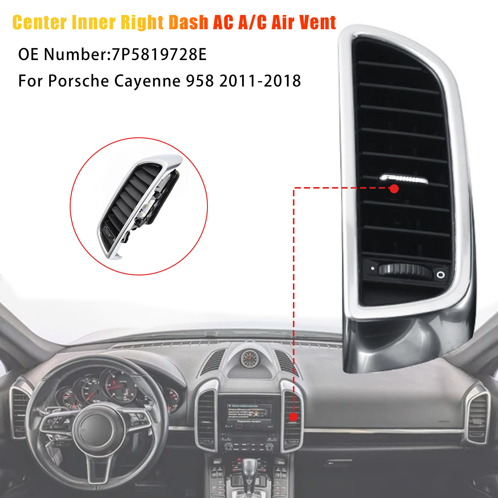 2011-2018 Porsche Cayenne 958 Center Inner Right Dash AC A/C Air Vent 7P5819728E Generic