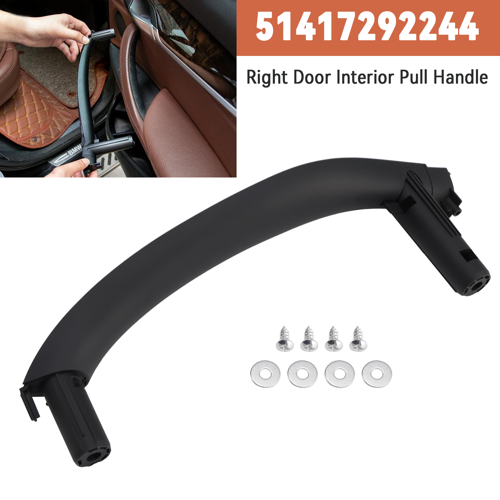 2014-2018 BMW X5 F15 Right Door Interior Pull Handle Inside Trim Black 51417292244 Generic