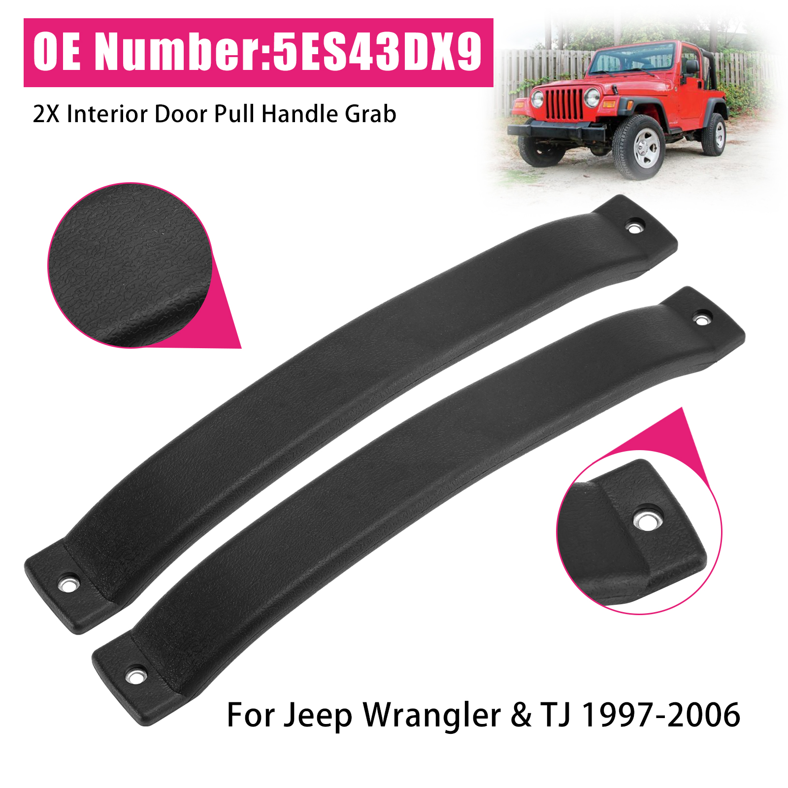 1997-2006 Jeep TJ Wrangler 2x Interior Door Pull Handle Grab 5ES43DX9 Generic