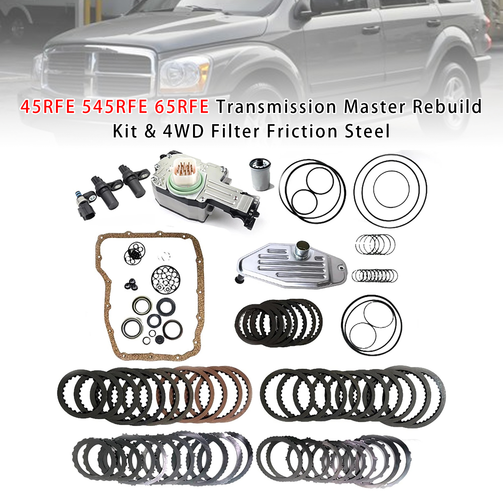 2006-2007 Mitsubishi Raider 4.7L Transmission Master Rebuild Kit & 4WD Filter Friction Steel 45RFE 545RFE 65RFE Generic