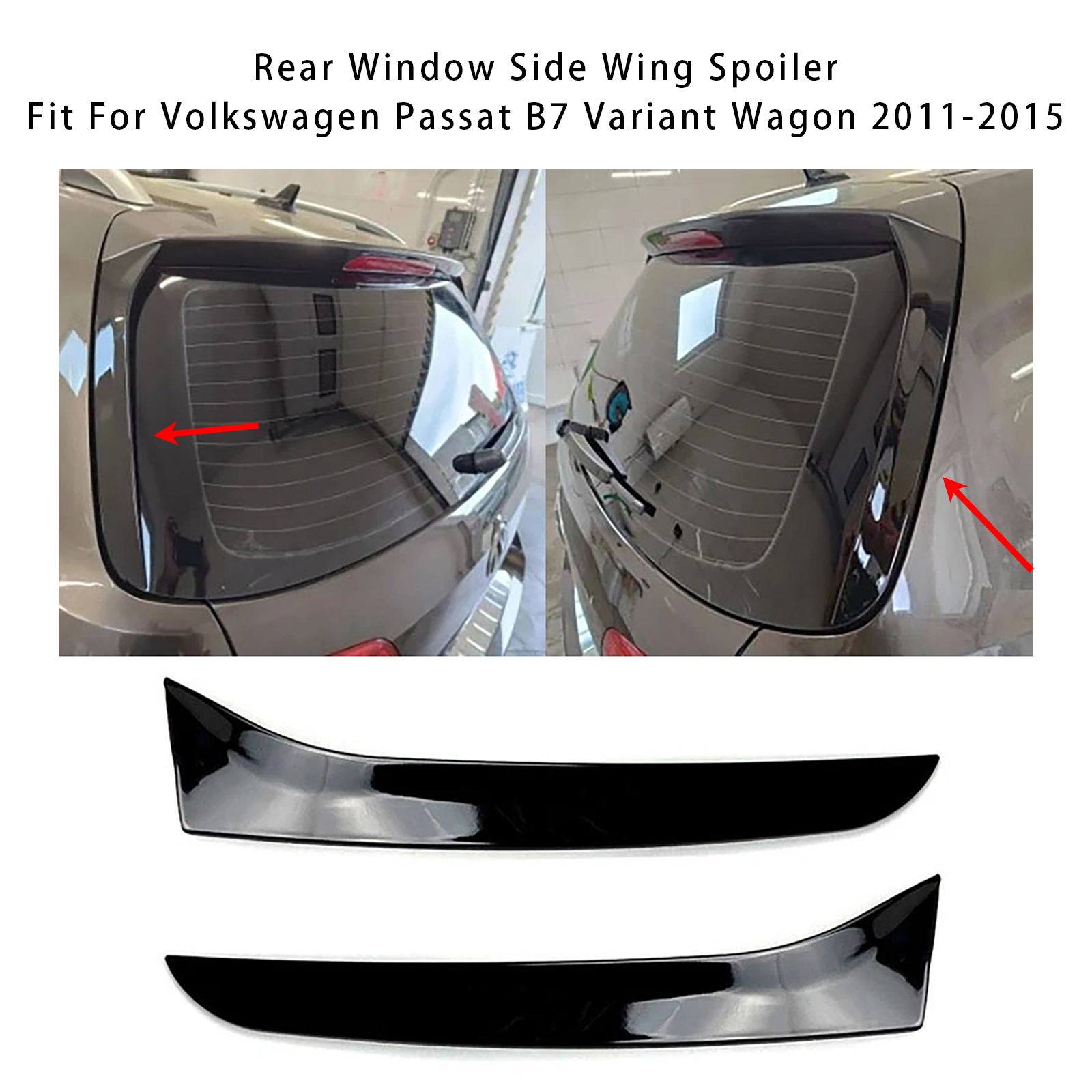 2011-2015 Volkswagen Passat B7 Variant Wagon Pair Rear Window Side Wing Spoiler Gloss Black Generic