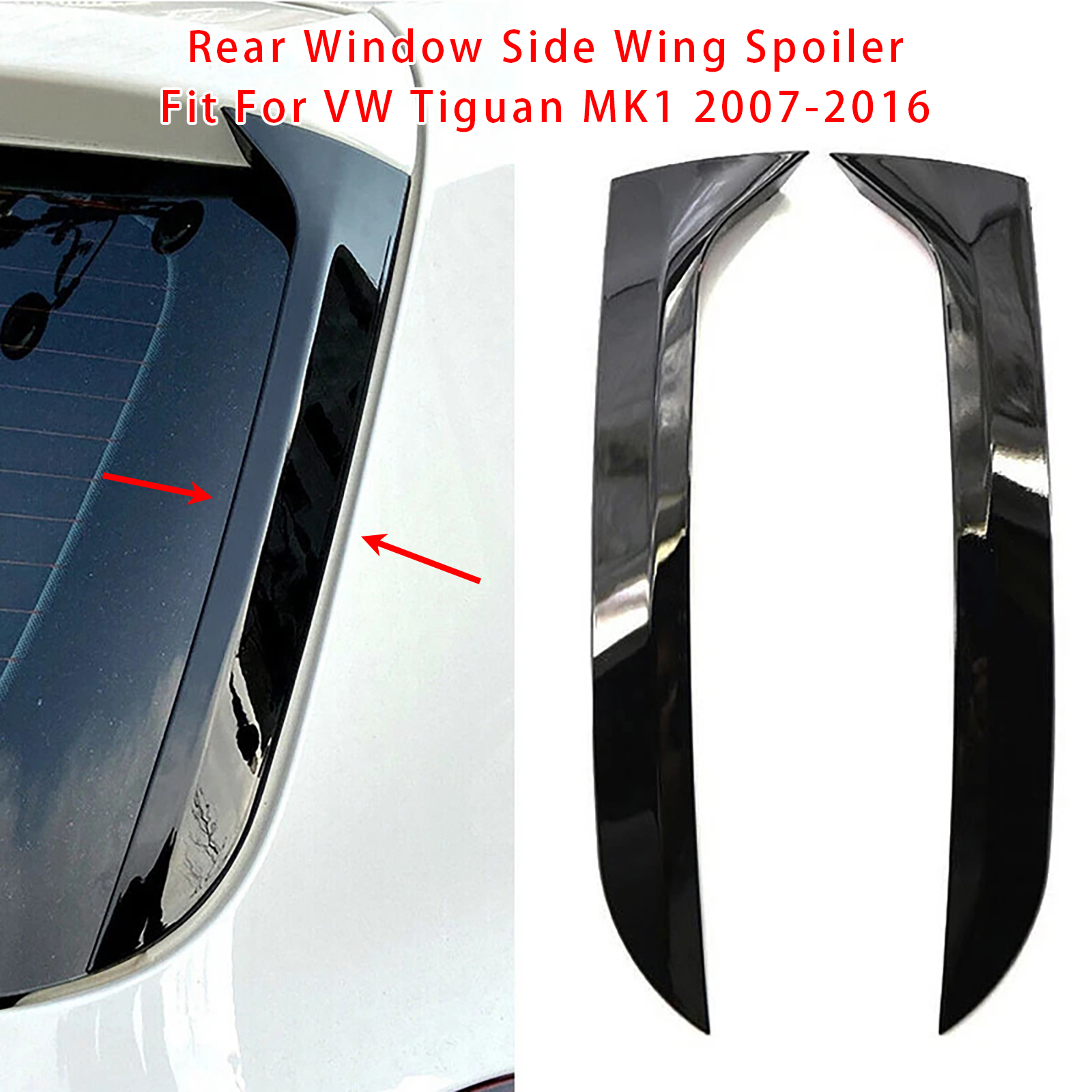 2007-2016 VW Tiguan MK1 Pair Rear Window Side Wing Spoiler Gloss Black Generic