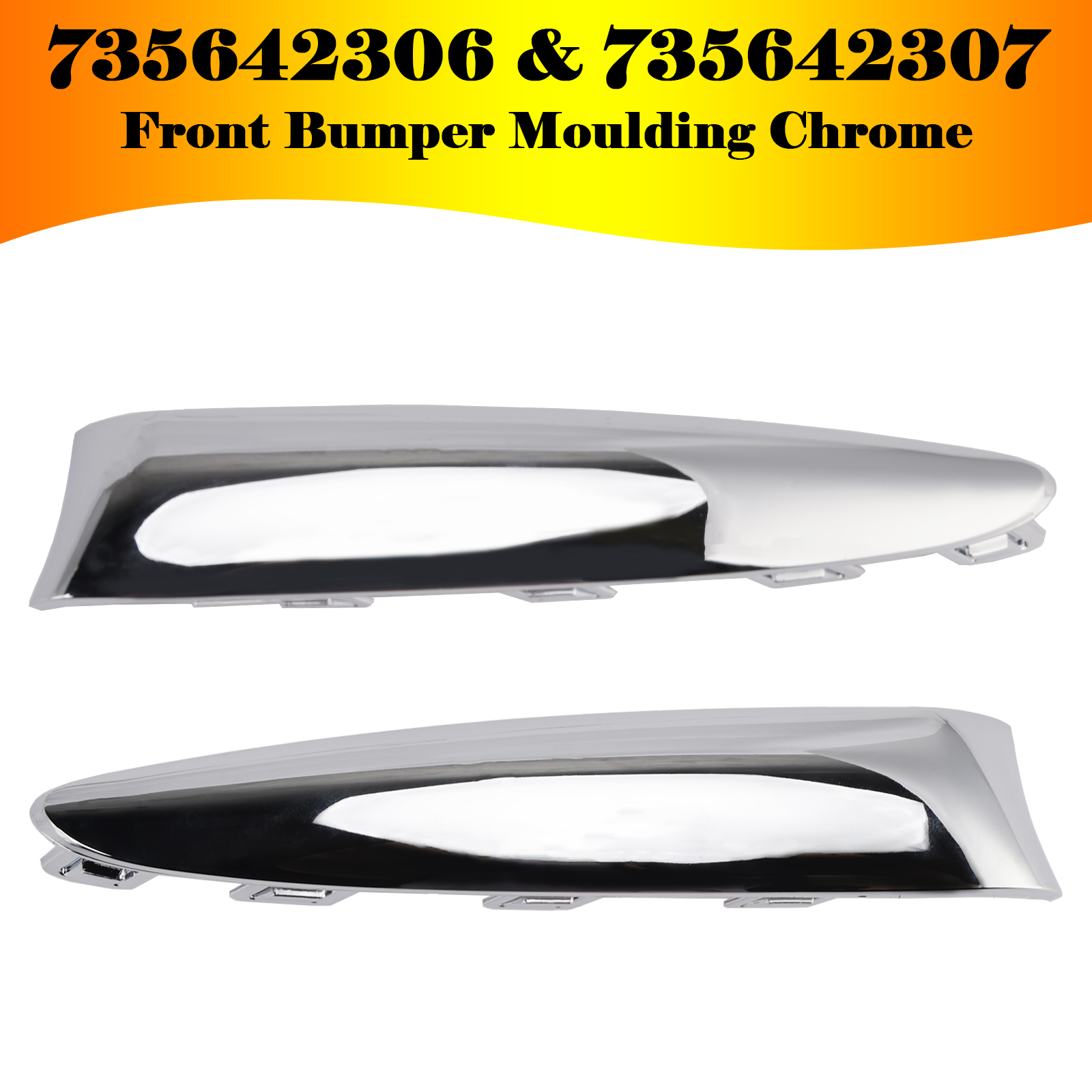 2015-2020 FIAT 500 (312) LOUNGE Left & Right Front Bumper Moulding Chrome 735642306 Generic