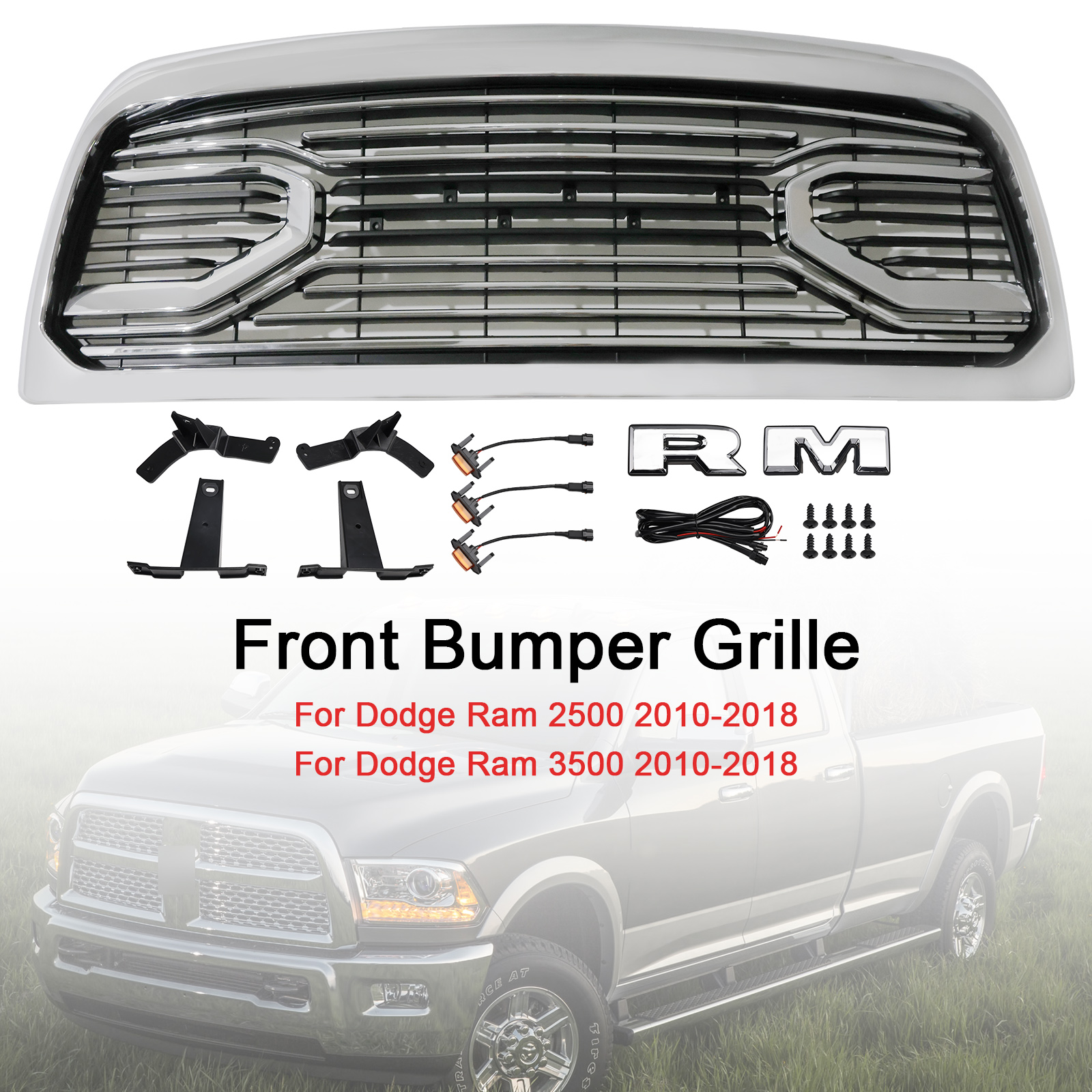2010-2018 Dodge Ram 2500 3500 Chrome Front Bumper Grille Generic