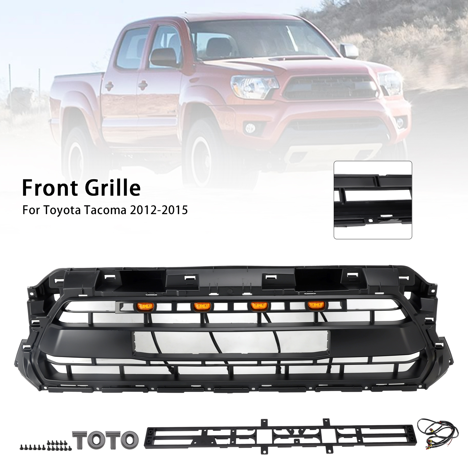 2012-2015 Toyota Tacoma Front Bumper Grille With Letters LED Light Black Generic