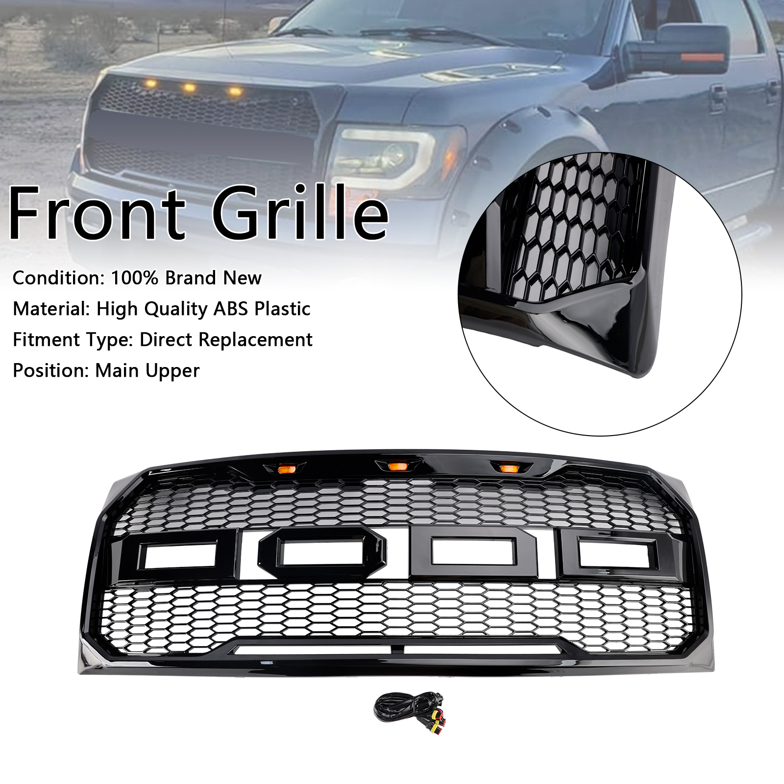 2009-2014 Ford F150 Raptor Style Raptor Style Front Bumper Grille Gloss Black Generic