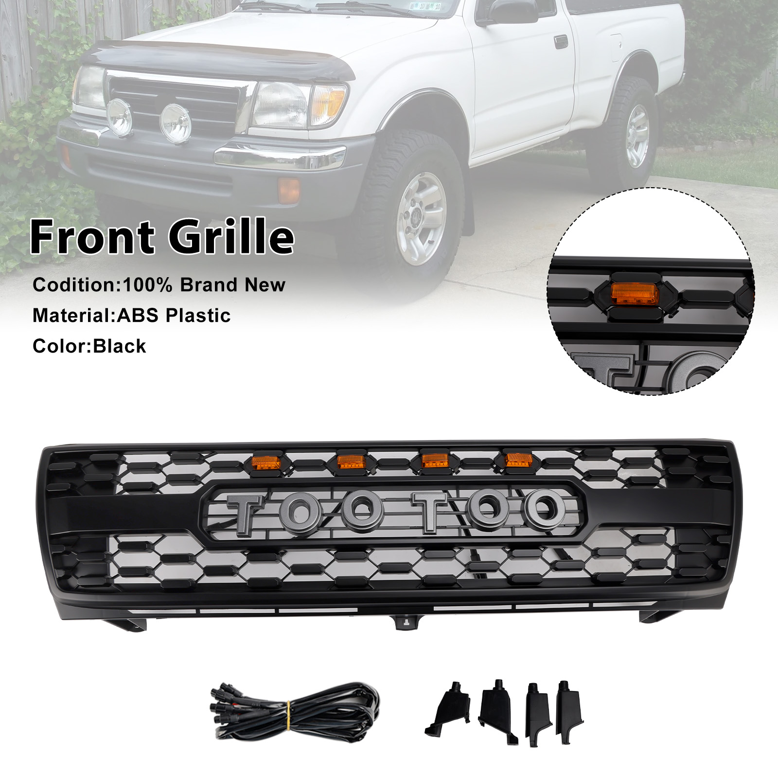 1997-2000 Toyota Tacoma Honeycomb Front Bumper Grille With LED Light Black Generic
