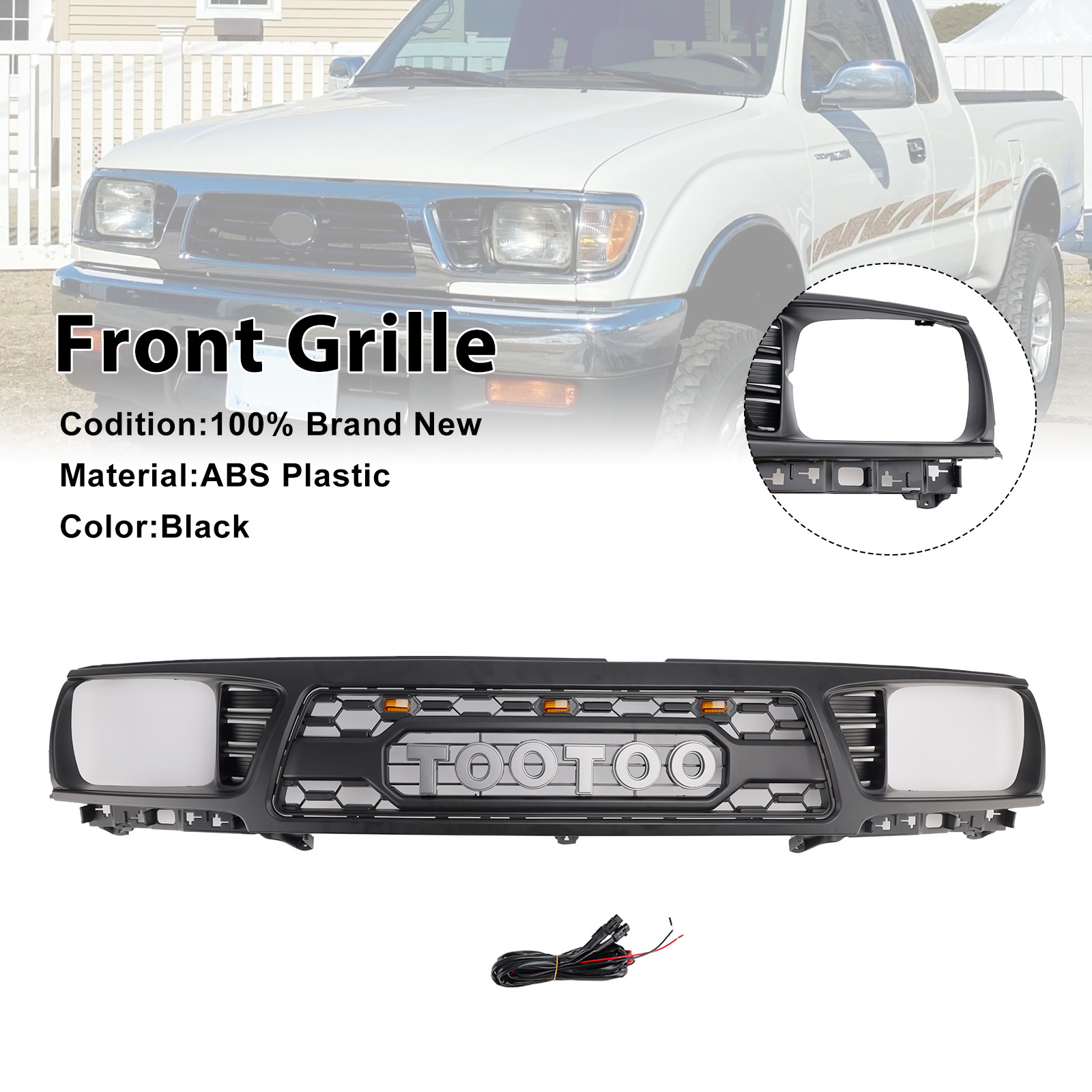 1995-1997 Toyota Tacoma With LED Light Honeycomb Front Bumper Grille Black Generic