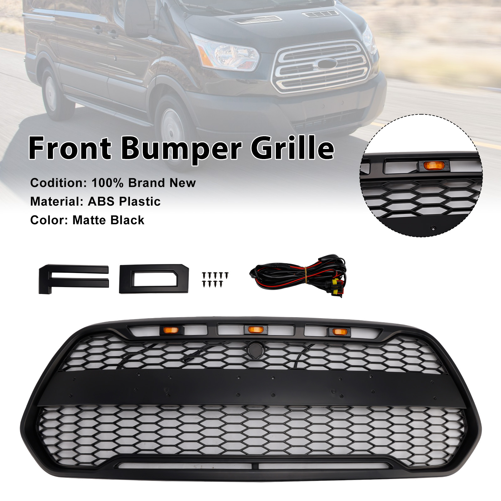 2015-2019 Ford Transit 150 250 350 350H Front Bumper Grille Matte Black Generic