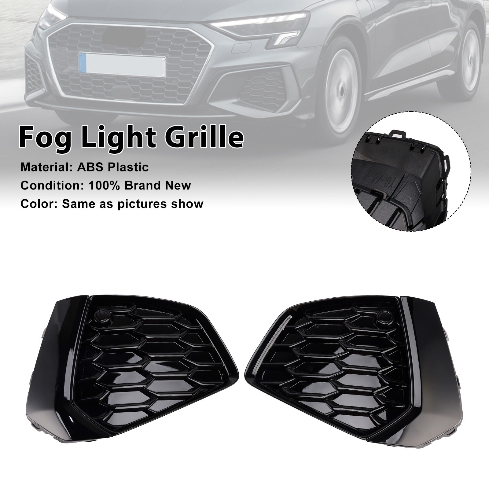 2021-2023 Audi A3 S-line S3 Front Honeycomb Fog Light Grille Black Generic