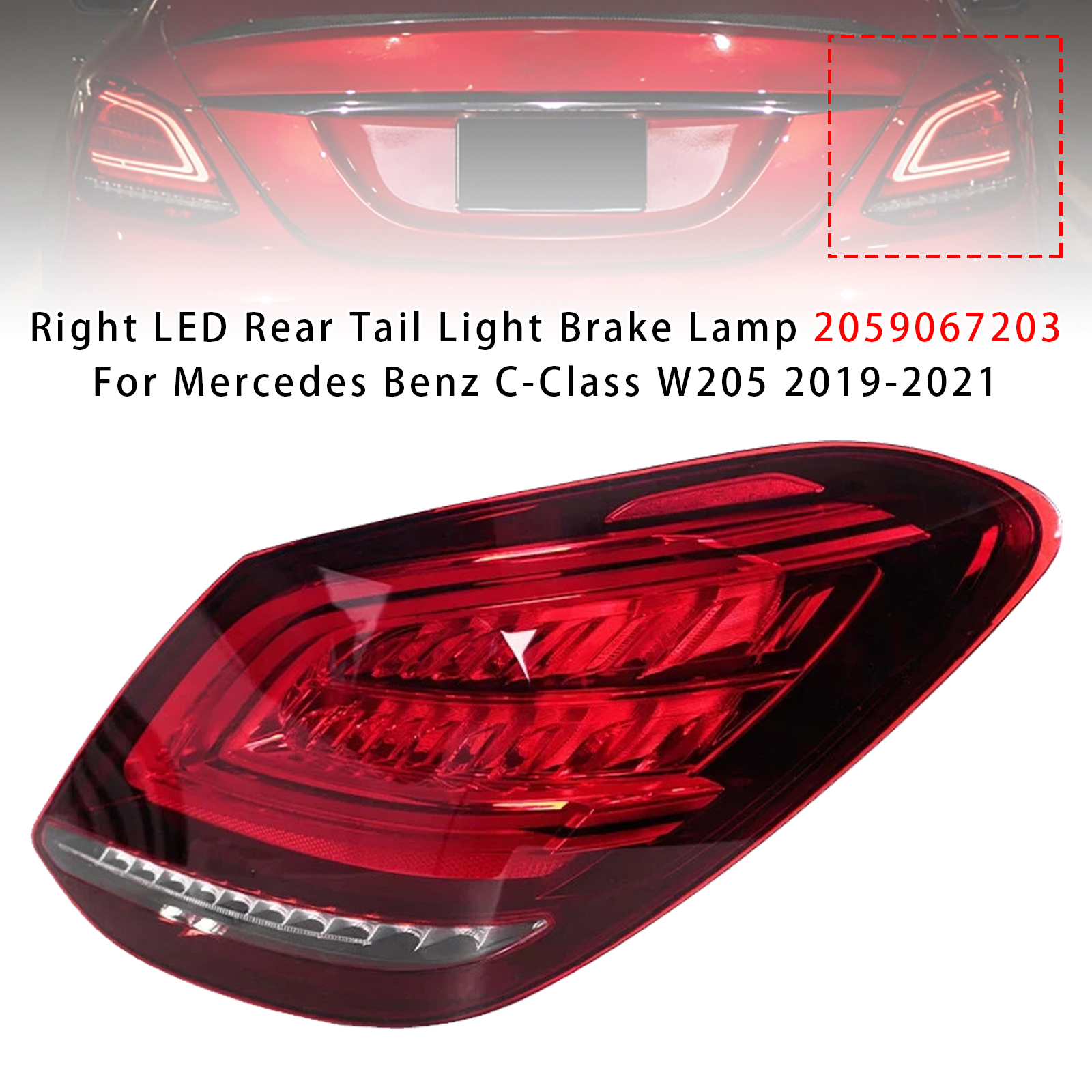 2019-2021 Mercedes Benz W205 C300 Right LED Rear Tail Light Brake Lamp 2059067103 Generic