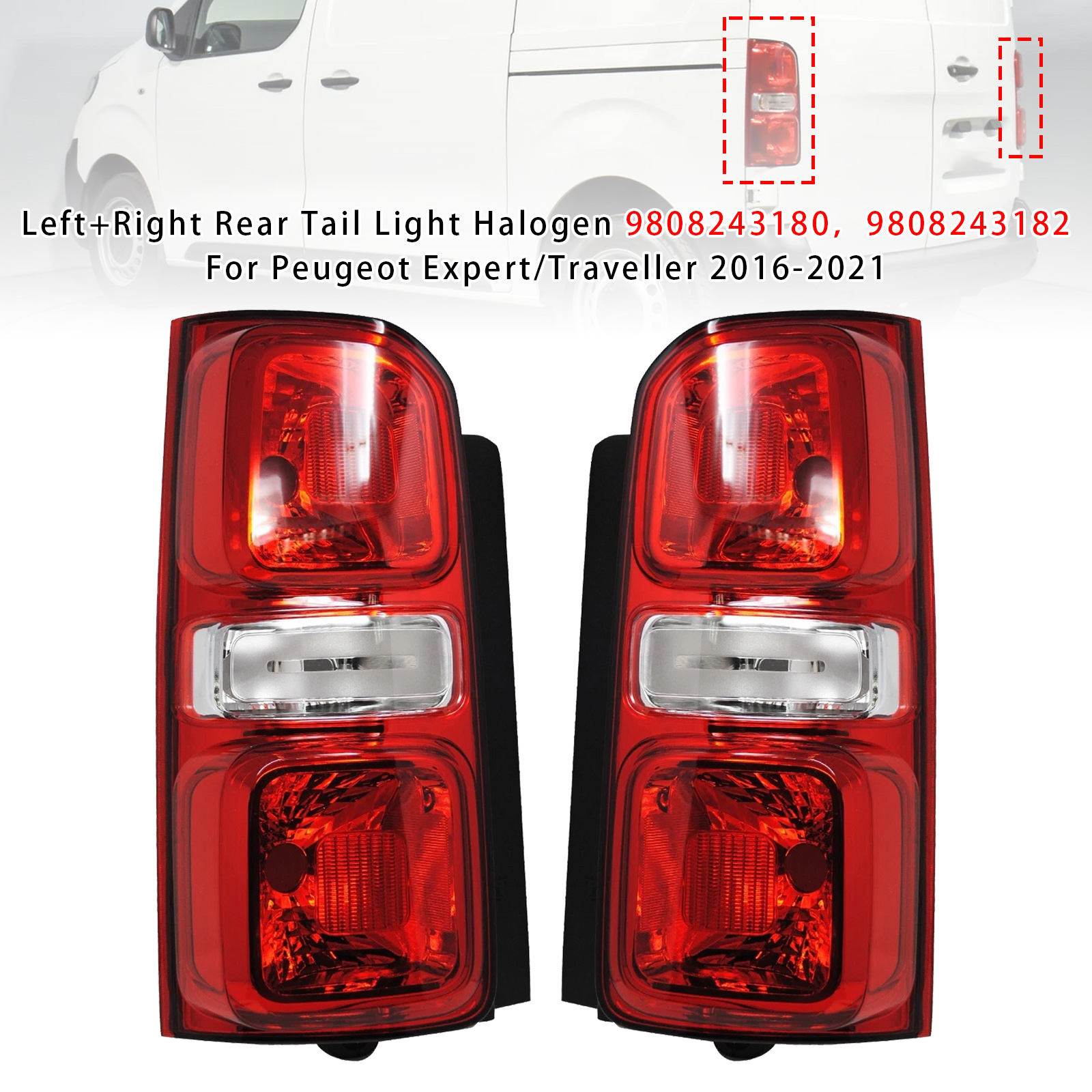 2016-2021 Citroen Dispatch Space tourer Left+Right Rear Tail Light Halogen 9808243180 9808243182 Generic