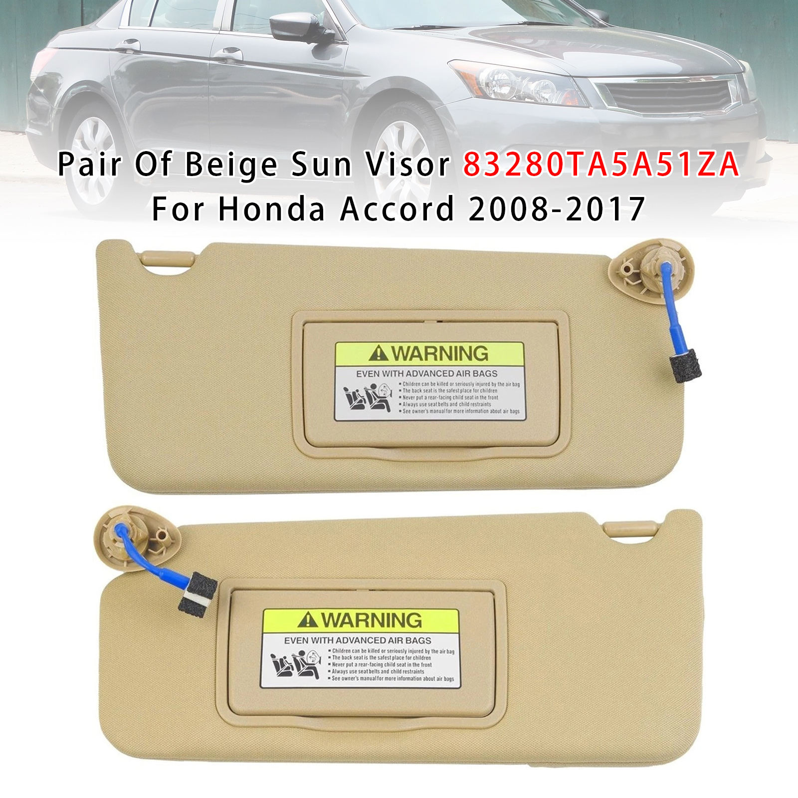 2008-2017 Honda Accord Pair Of Beige Sun Visor 83280TA5A51ZA Generic