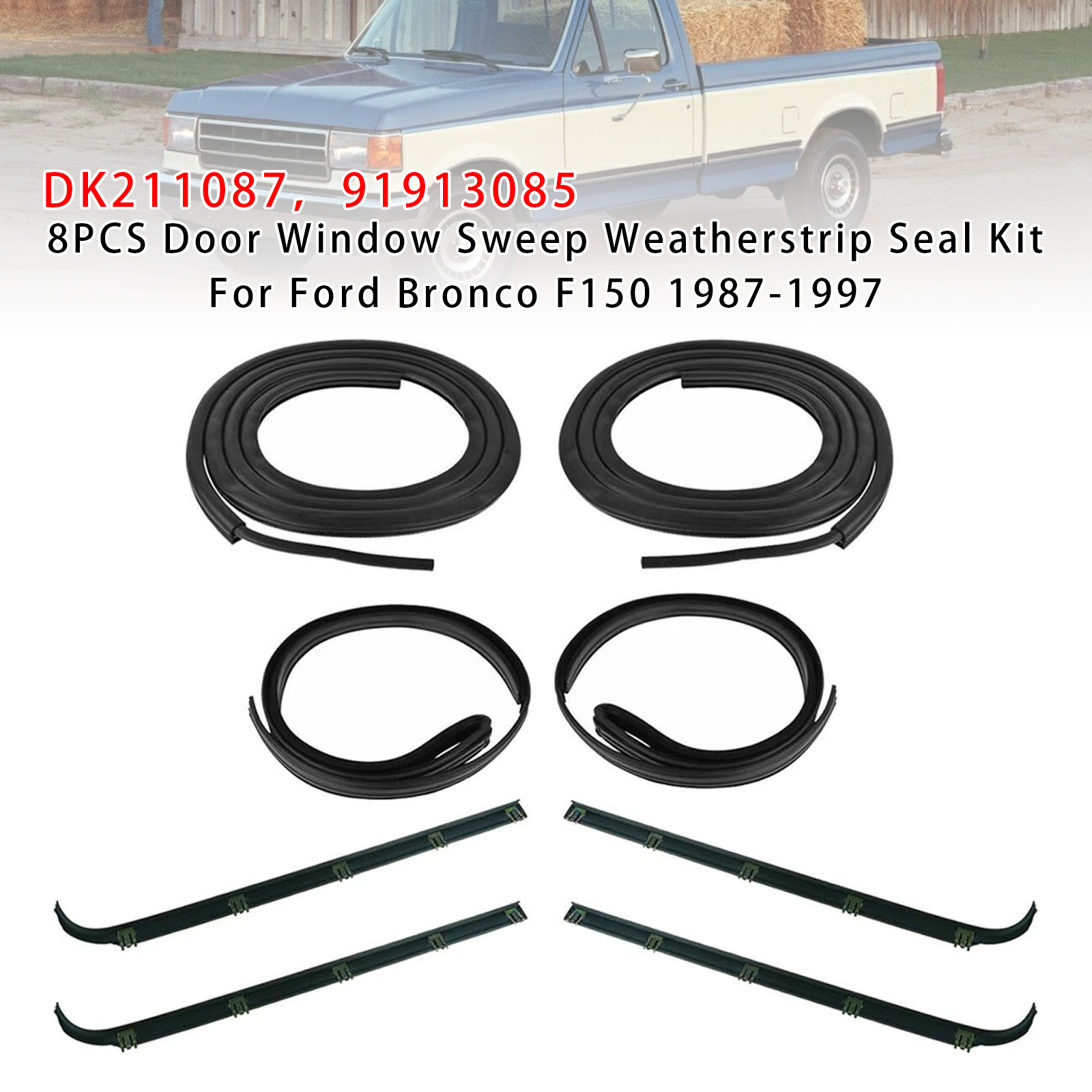 1987-1997 Ford F250/ HD F350 Front Door Weatherstrip Seal Kit DK211087 91913085 Generic