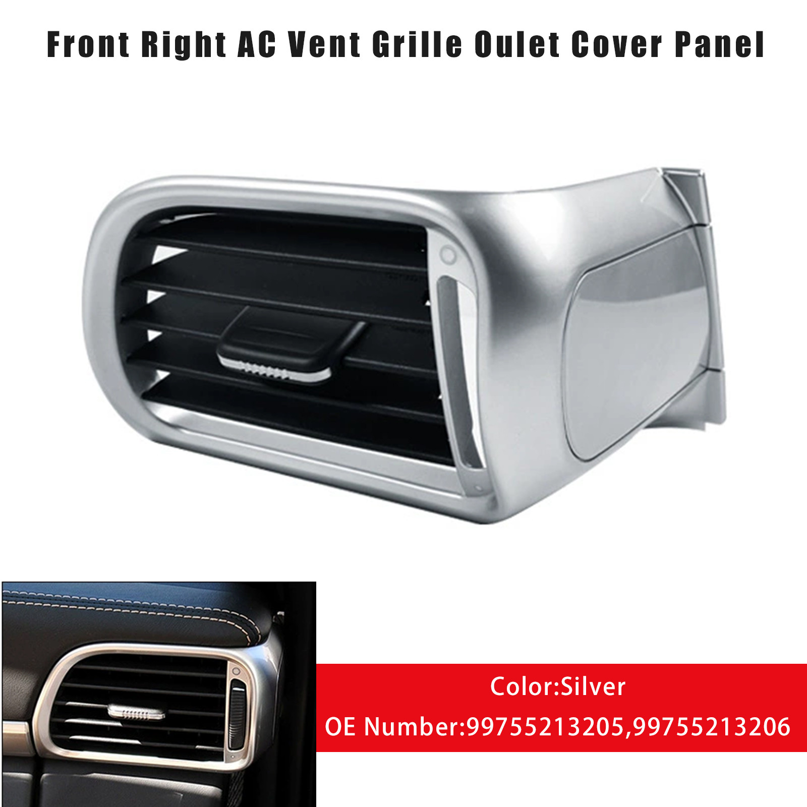 2004-2012 Porsche Carrea Targa GT2 GT3 997 Front Right AC Vent Grille Oulet Cover Panel Silver Generic