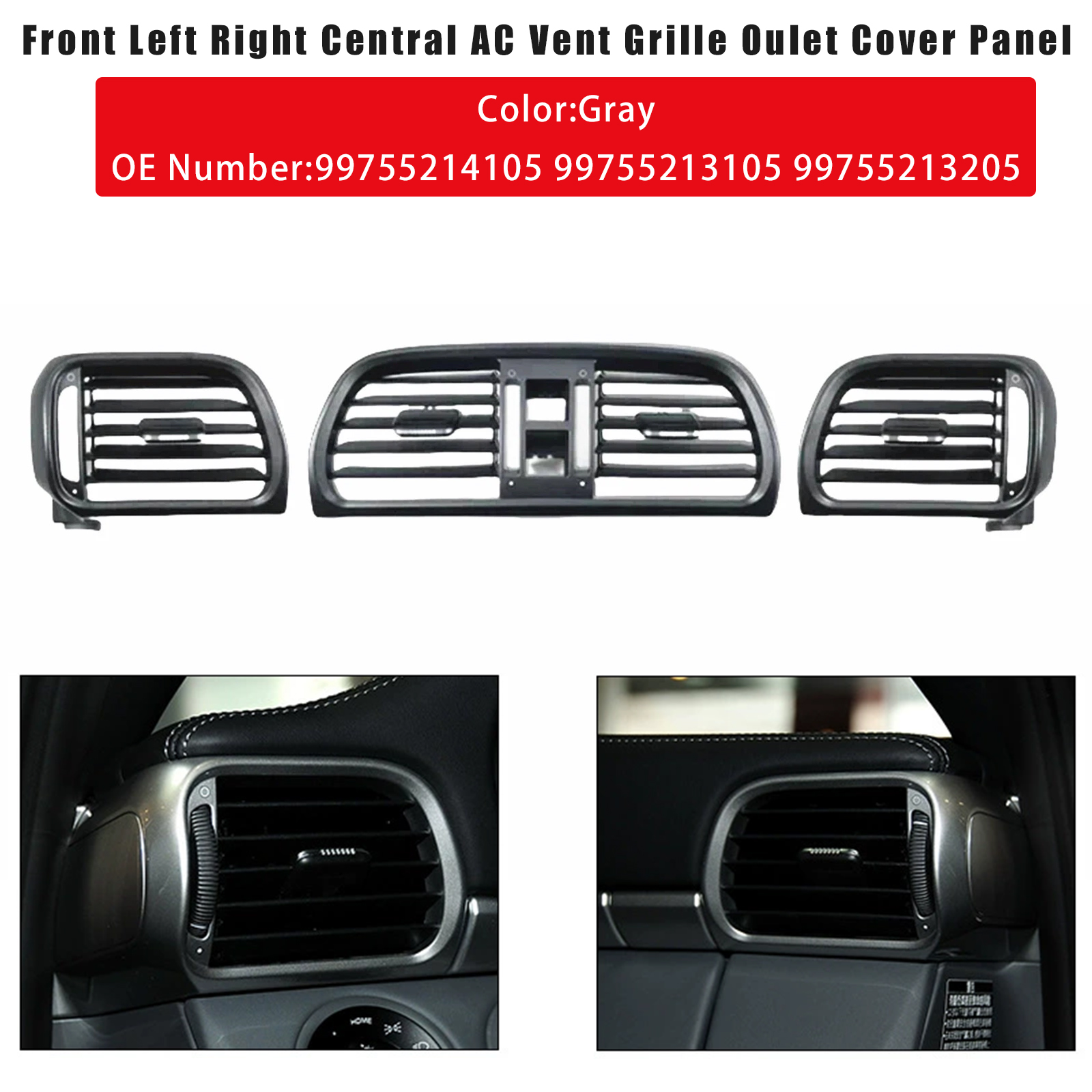 2004-2012 Porsche Carrea Targa GT2 GT3 997 Front Left Right Central AC Vent Grille Oulet Cover Panel Gray 99755214105 Generic