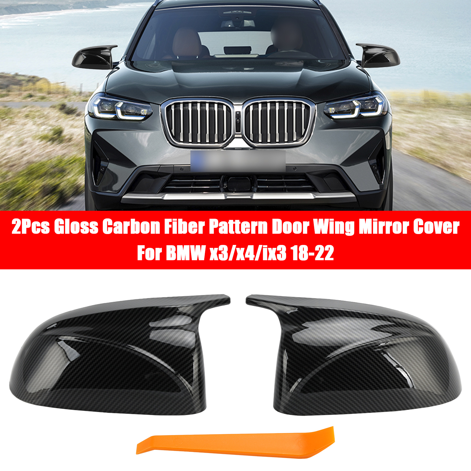 2018-2022 BMW x3/x4/ix3 2Pcs Gloss Carbon Fiber Pattern Door Wing Mirror Cover Generic
