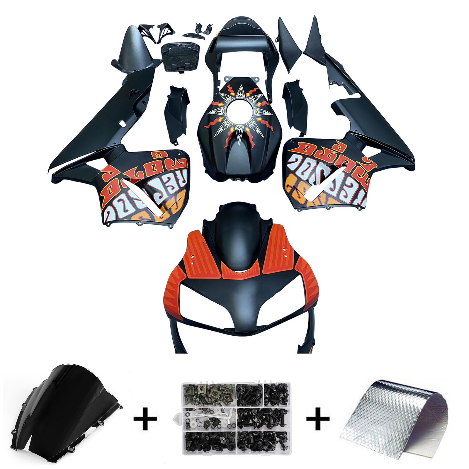 2003-2004 Honda CBR600RR Amotopart Fairings Black Matte Valentino Rossi Moto Racing Customs Fairing