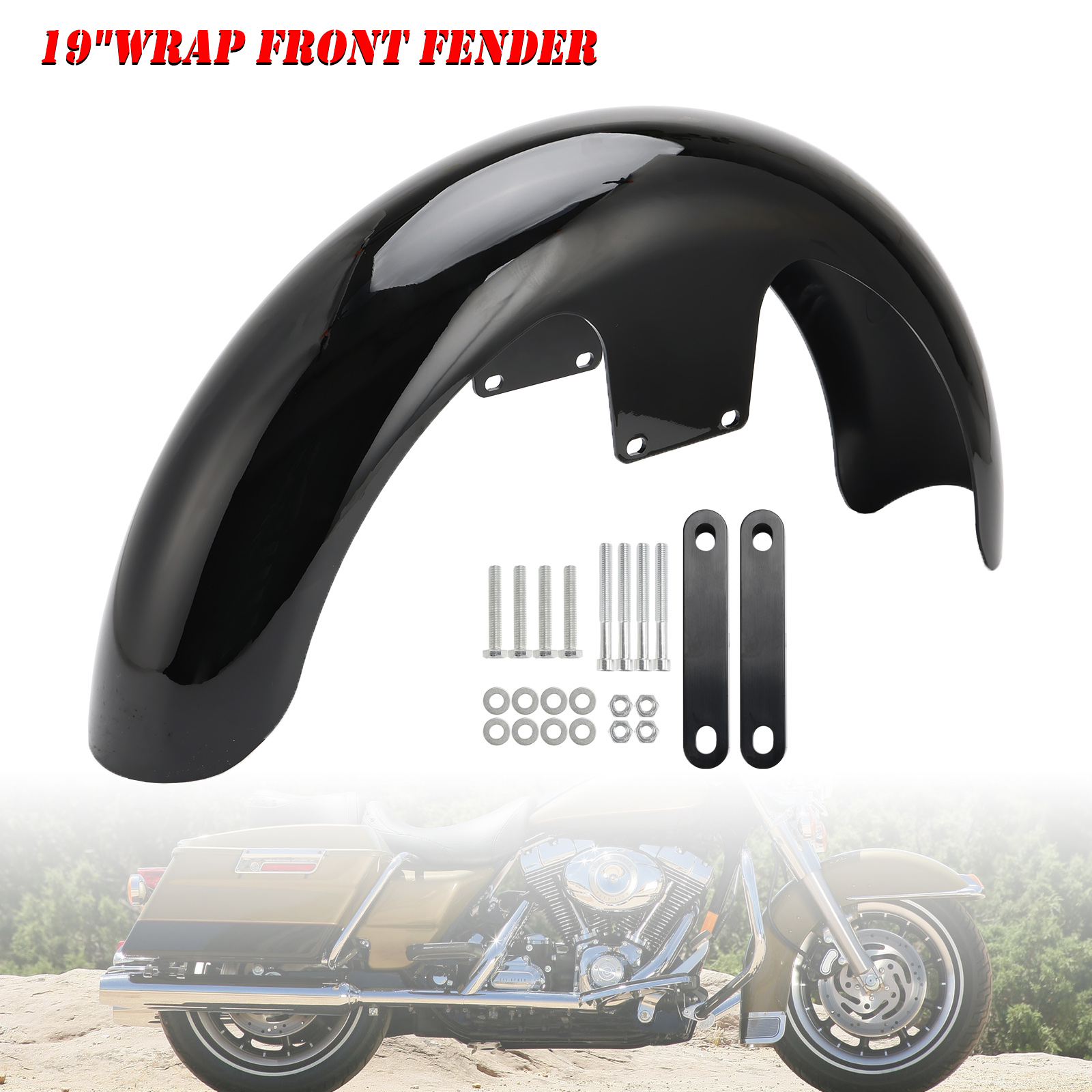 1994-1996 Touring Tour Glide Ultra Classic 19"Wrap Front Fender Black Generic