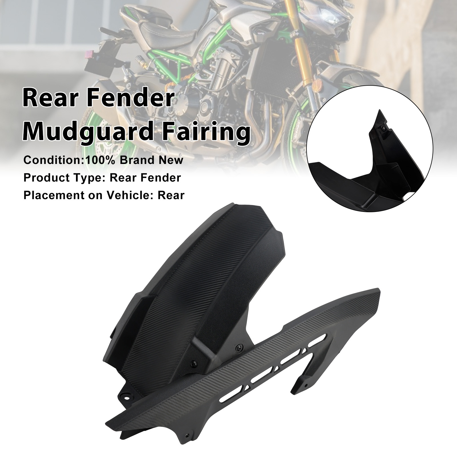 2025-2026 Kawasaki Z900SE Z900 Rear Fender Mudguard Fairing Black Generic