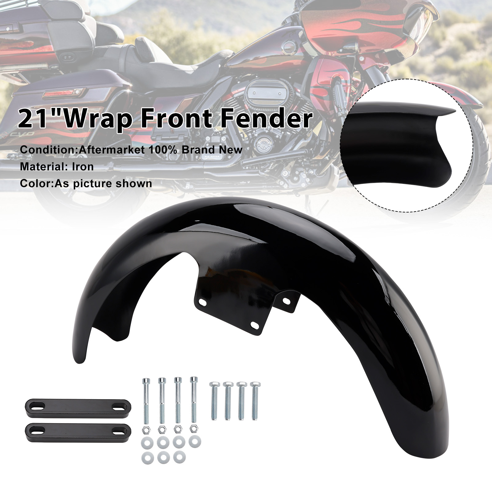 2023-2025 CVO Street Road Glide 21" Wrap Front Fender Iron Black Generic