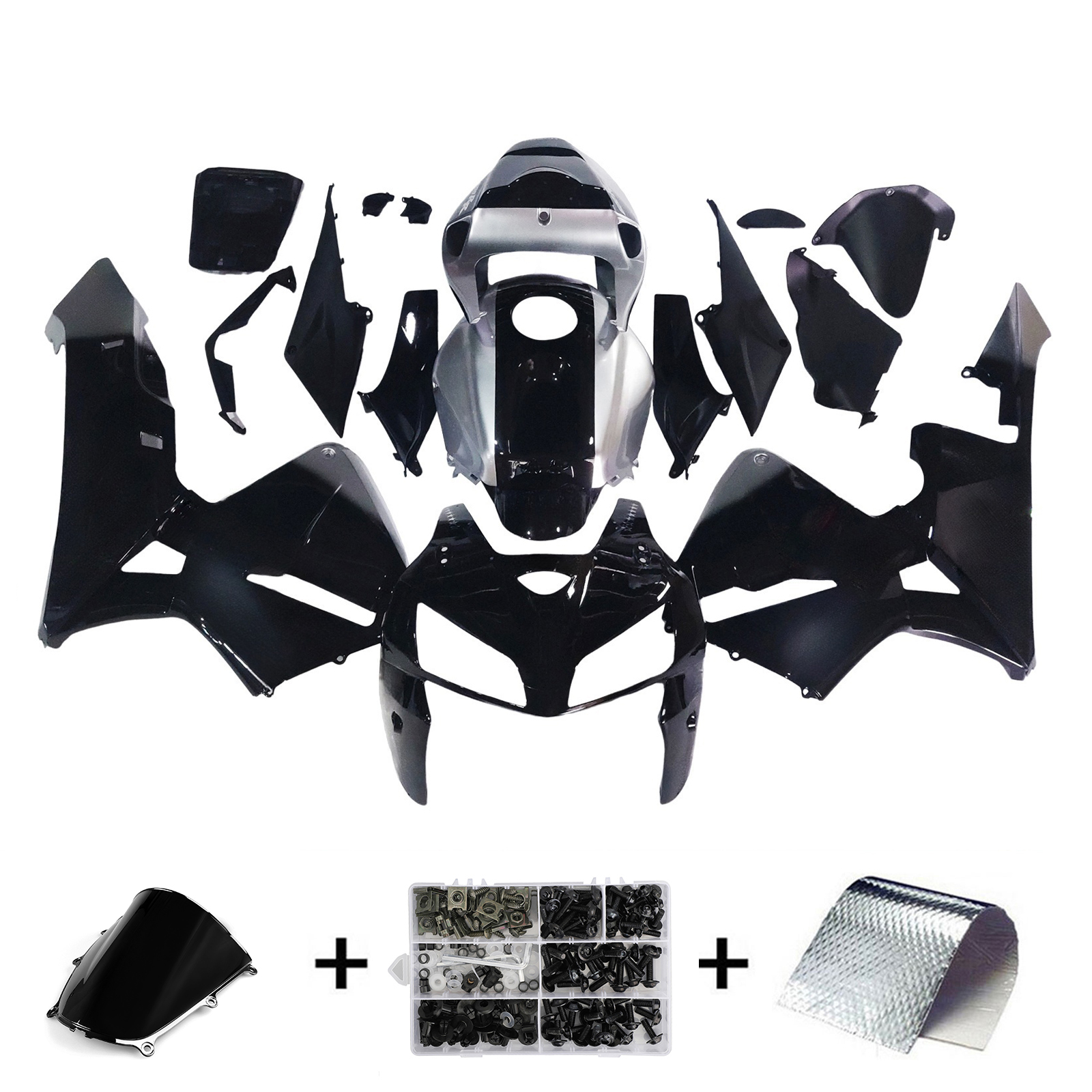 2005-2006 Honda CBR600RR Amotopart Fairings Black & Silver SevenStars Racing Customs Fairing