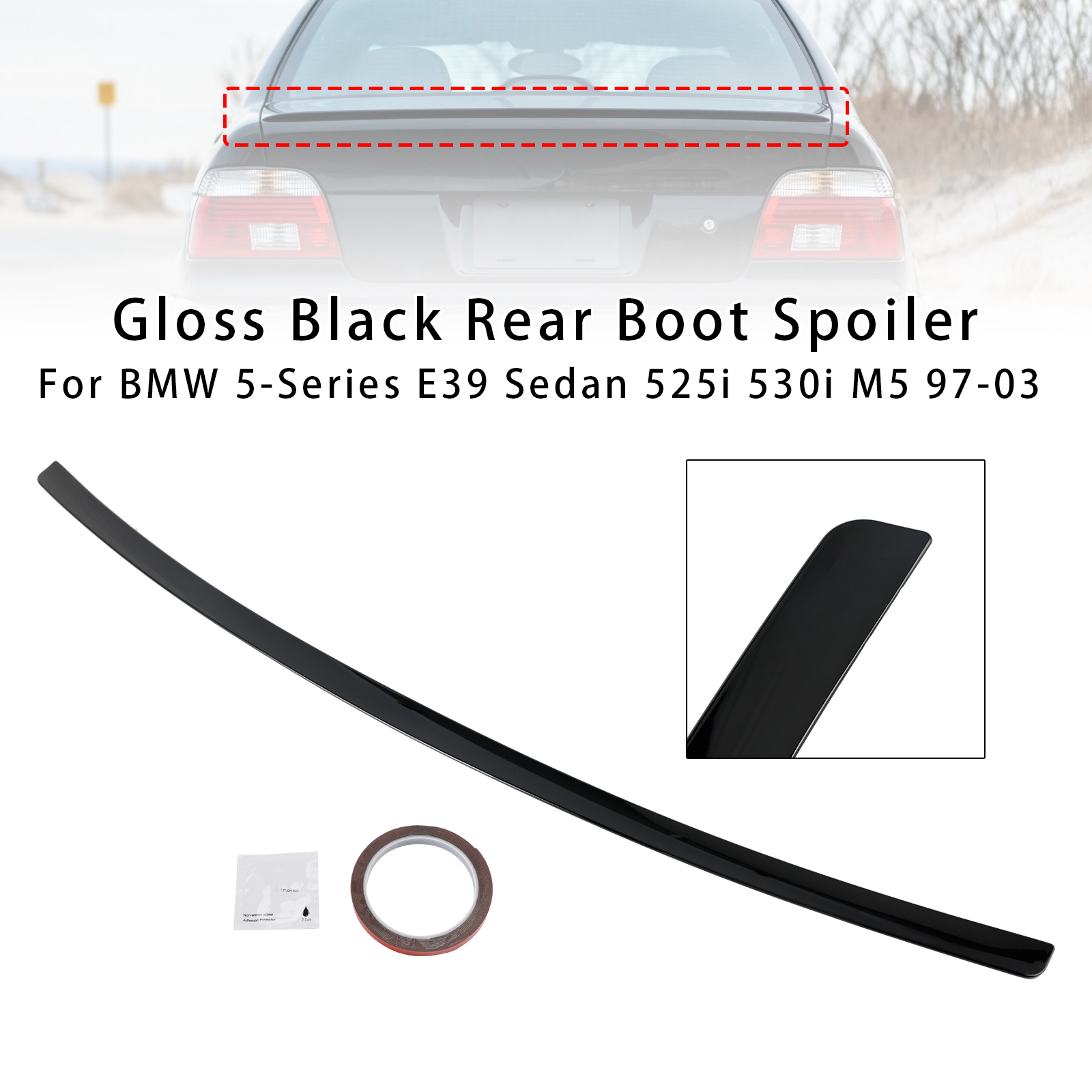 1997-2003 BMW 5-Series E39 Sedan Rear Boot Spoiler Gloss Black Generic