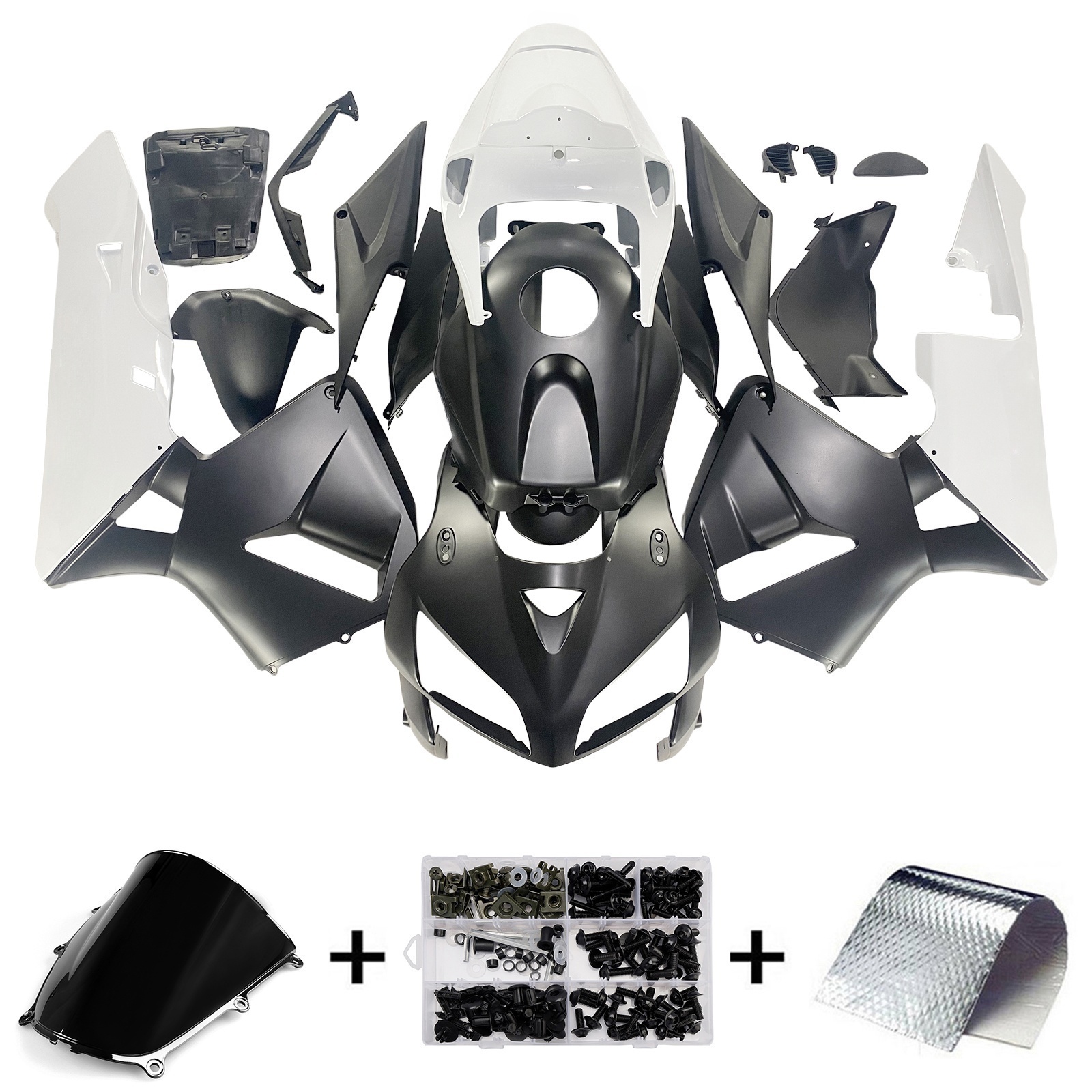 2005-2006 Honda CBR600RR Amotopart Fairings Matte Black & White Honda Racing Customs Fairing