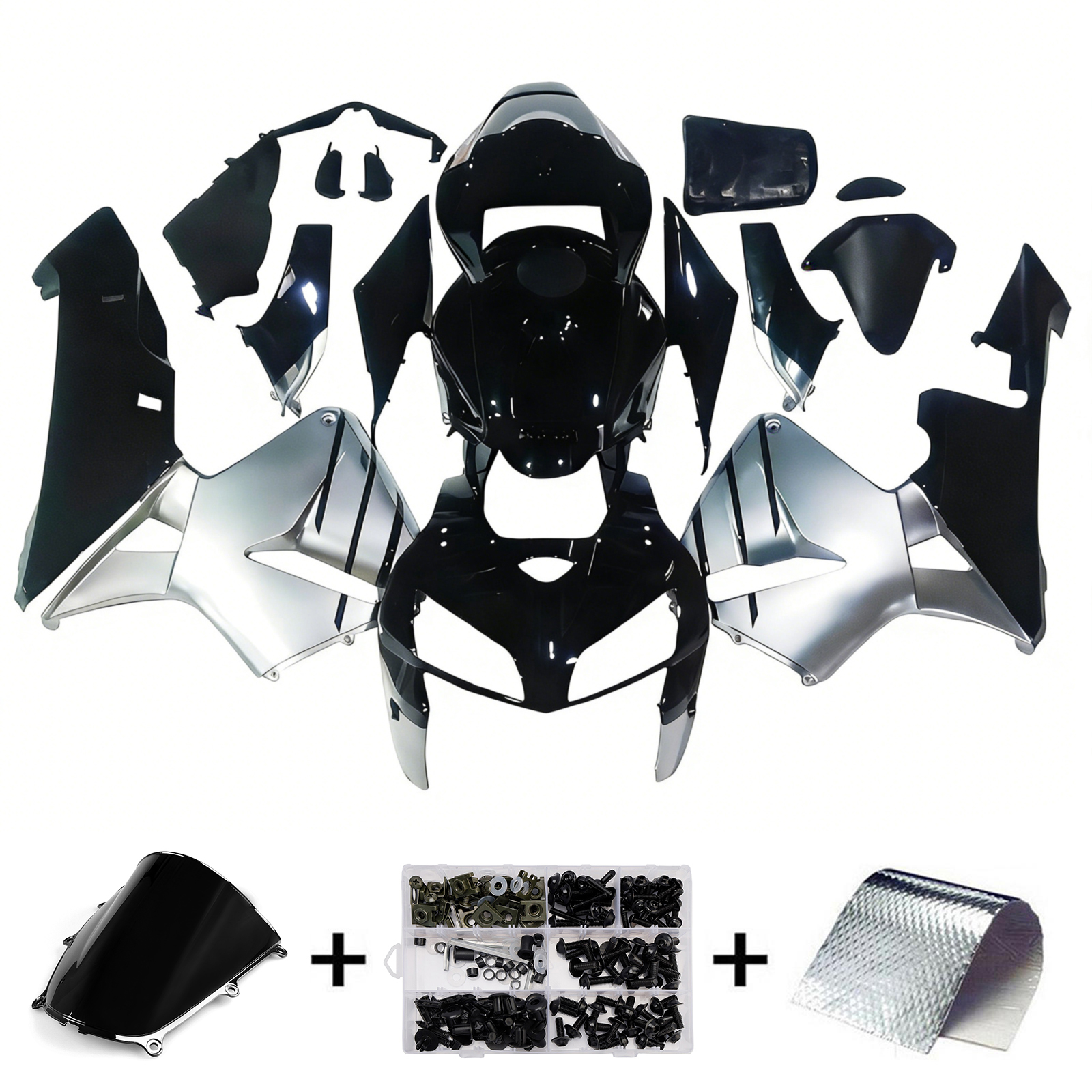 2005-2006 Honda CBR600RR Amotopart Fairings Black & Silver CBR Racing Customs Fairing