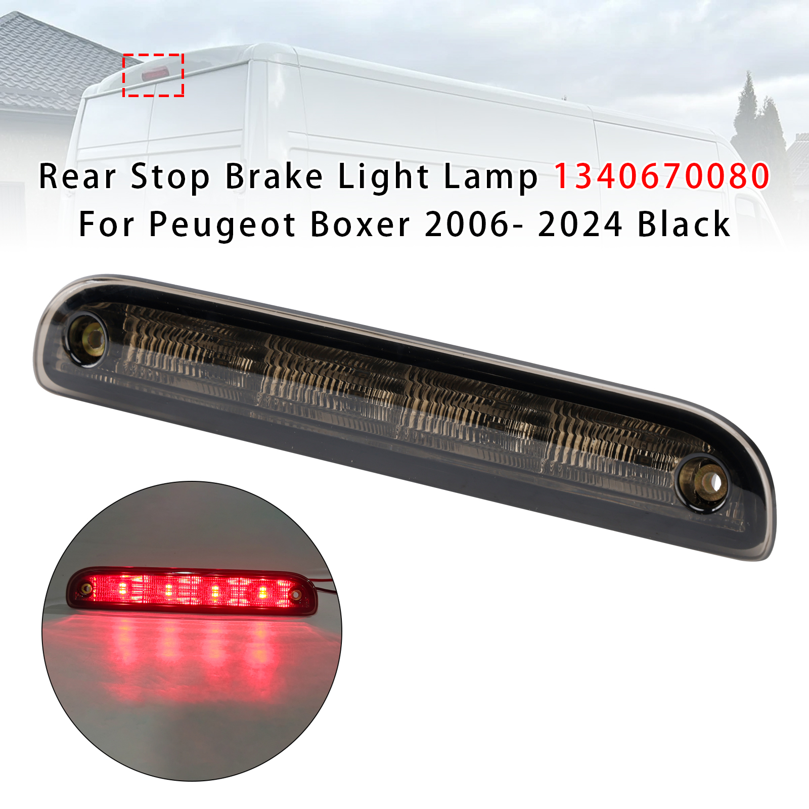 2007-2023 PEUGEOT BOXER Rear Stop Black Brake Light Lamp 1340670080 Generic