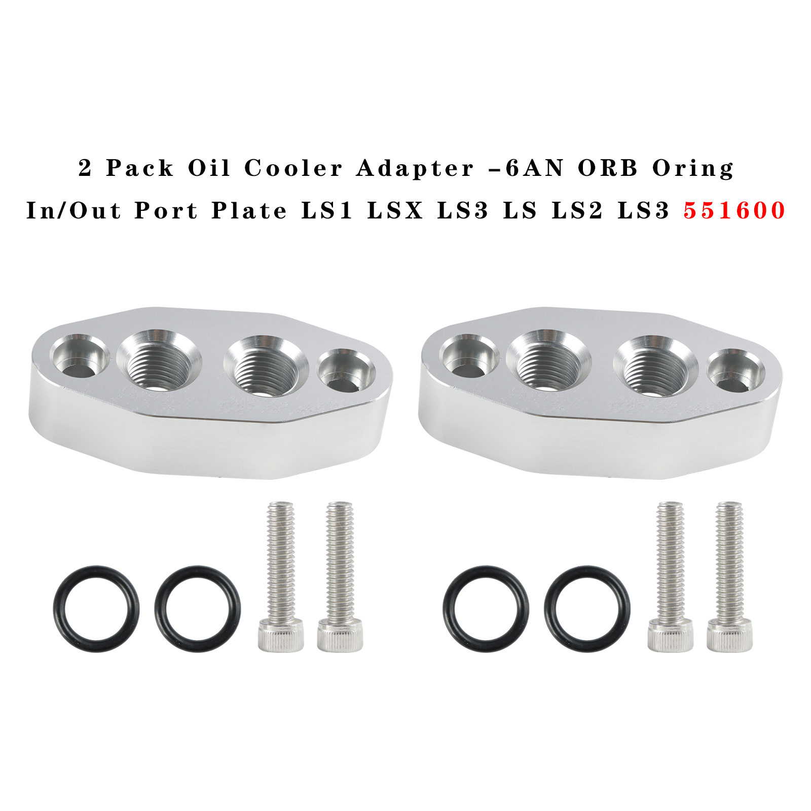 2 Pack Oil Cooler Adapter -6AN ORB Oring In/Out Port Plate LS1 LSX LS3 LS LS2 LS3 551600
