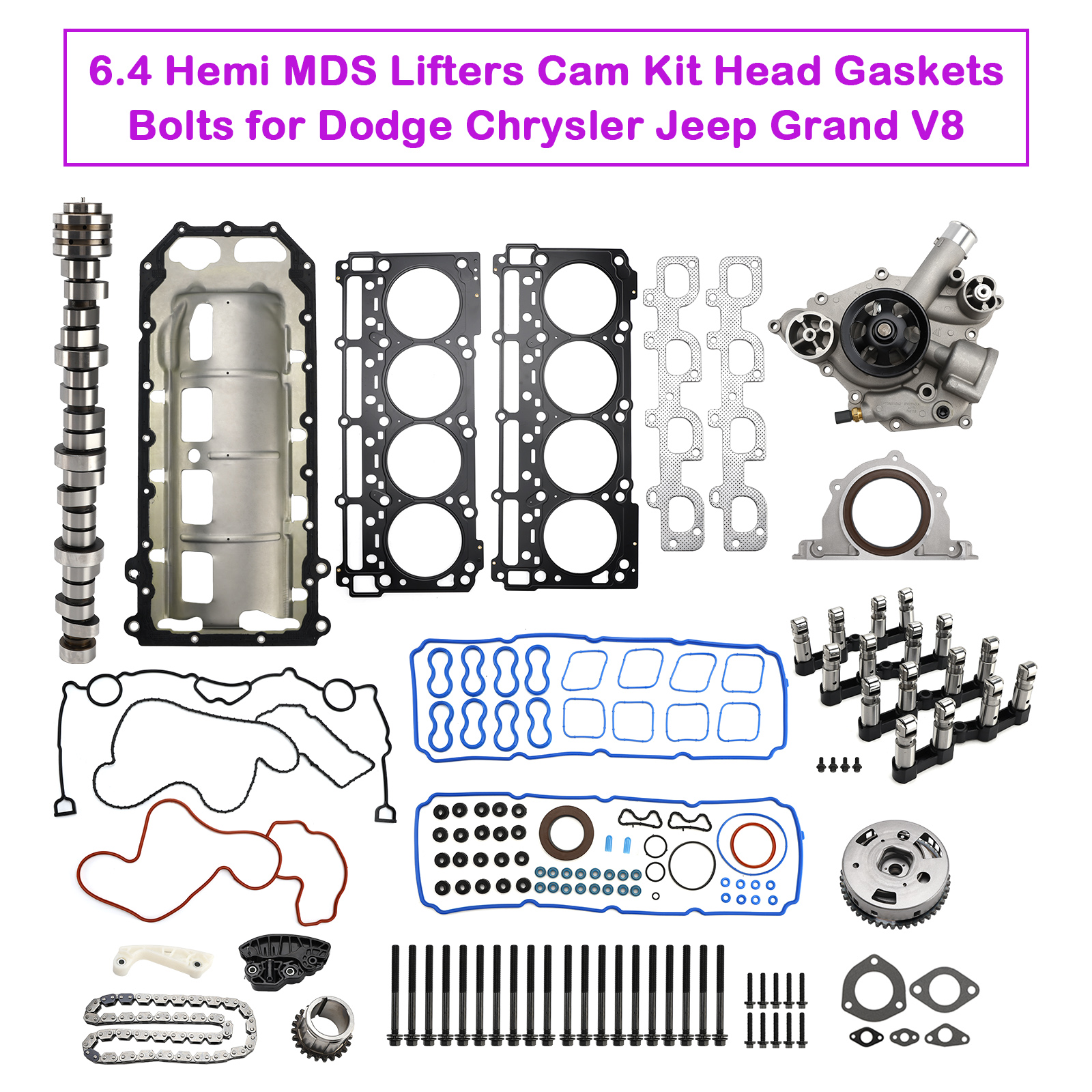 2012-2015 Jeep Grand Cherokee 6.4L 392ci V8 HEMI 6.4 Hemi MDS Lifters Cam Kit Head Gaskets Bolts 53021726AD Generic