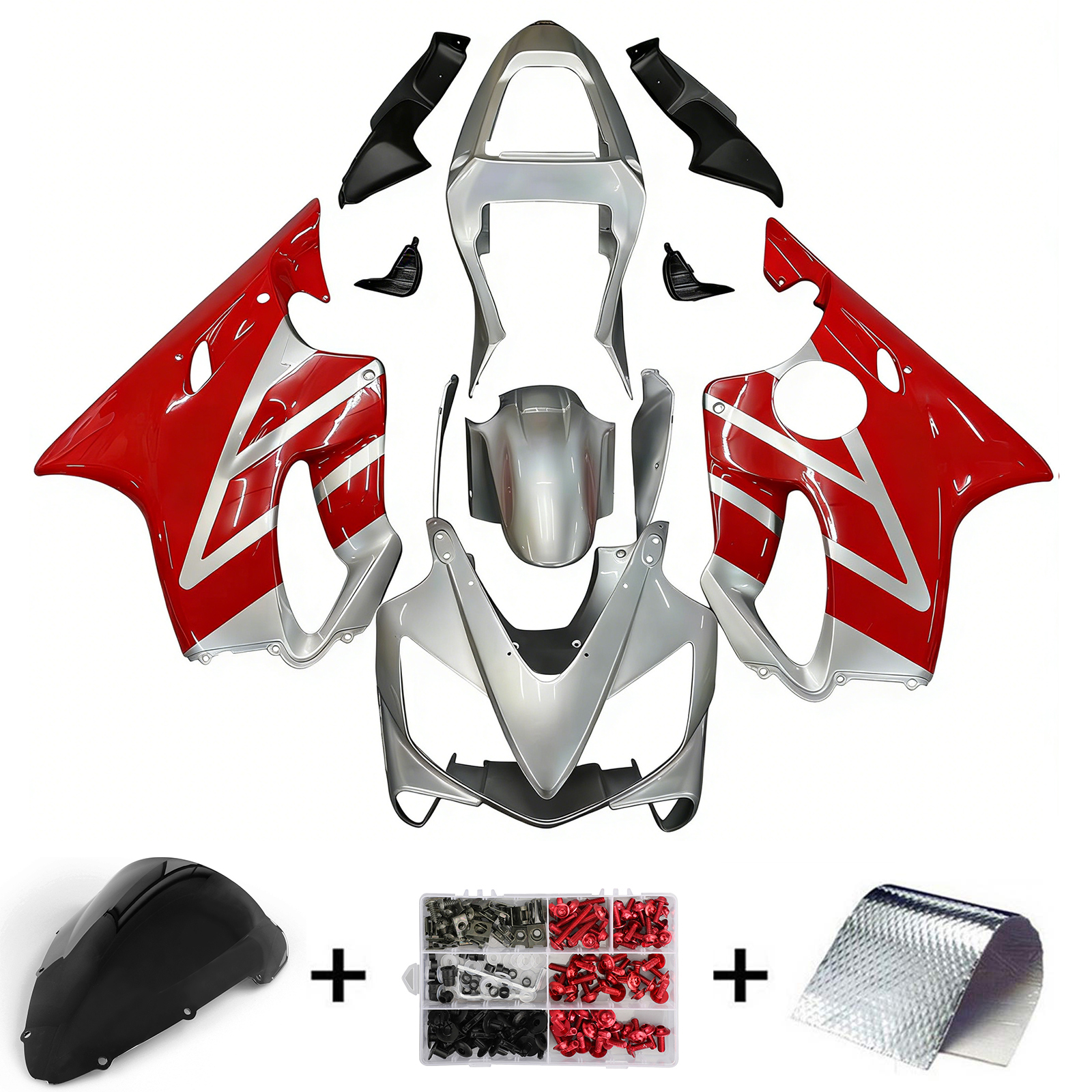 2001-2003 Honda CBR 600 F4i Amotopart Fairings Silver & Red F4i Racing Customs Fairing