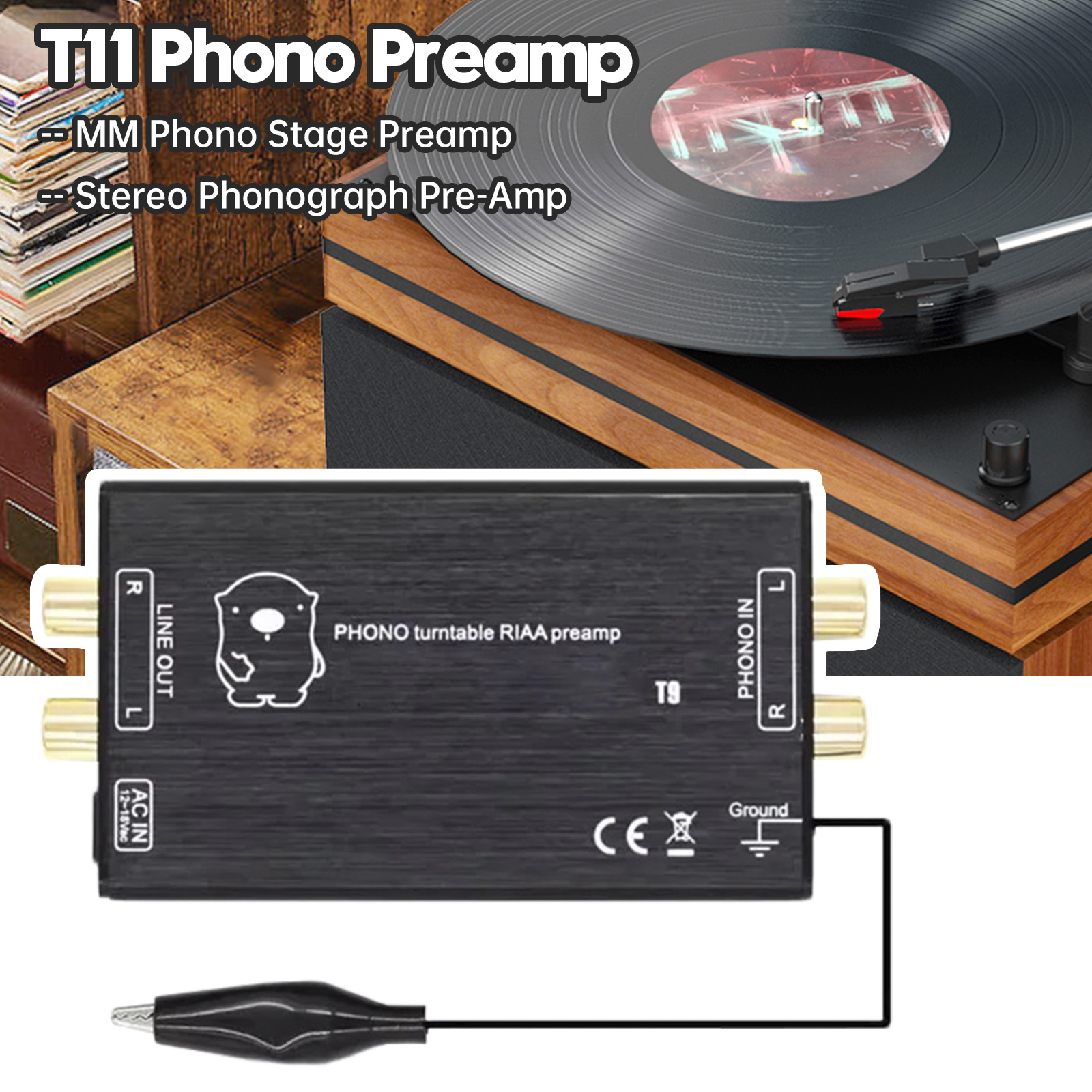 T11 Phono Preamp Preamplifier MM Phono Stage Preamp LP Vinyl Record Player Turntable Stereo Phonograph Pre-Amp UK