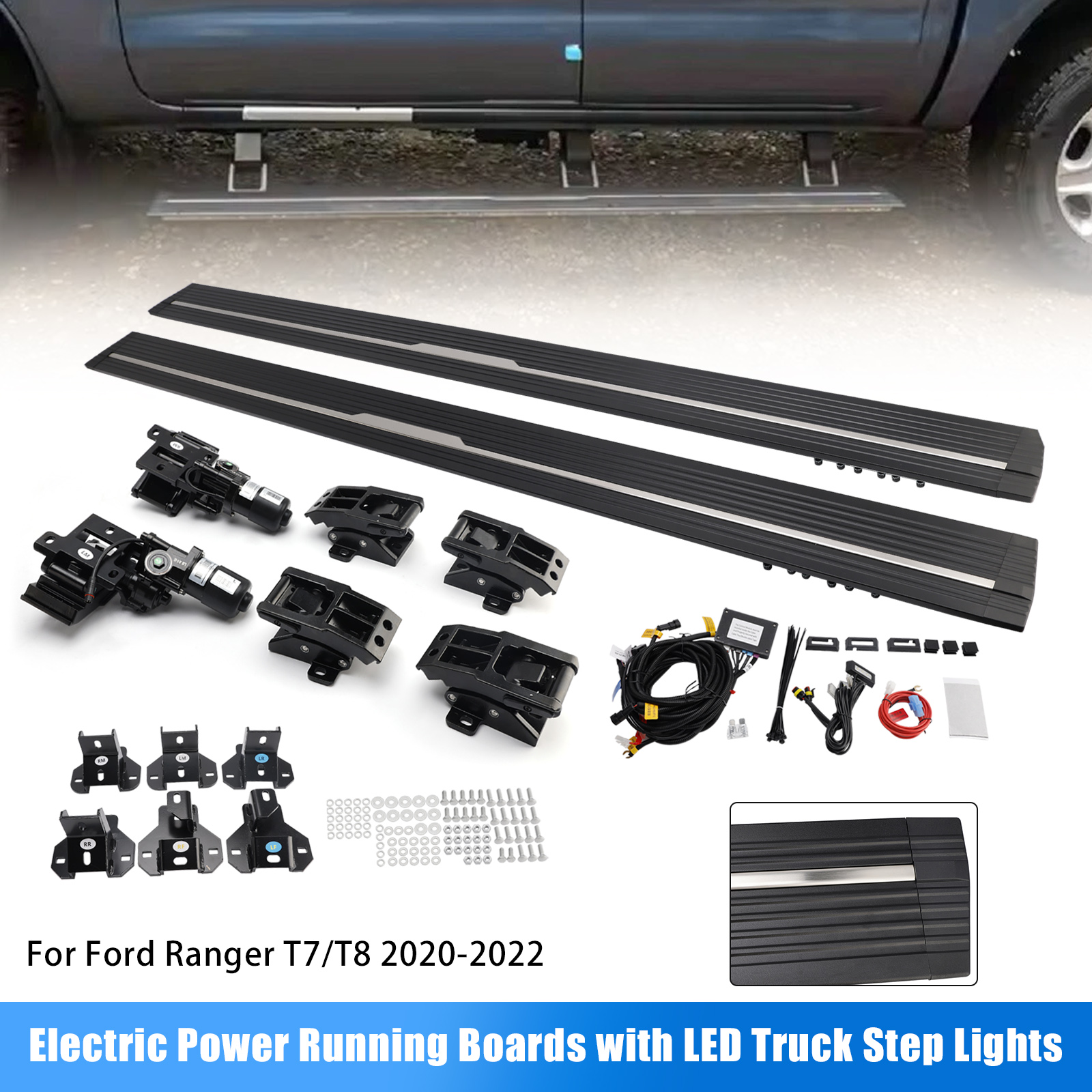 2020-2022 Ford Ranger T7/T8 Electric Power Running Boards with LED Truck Step Lights