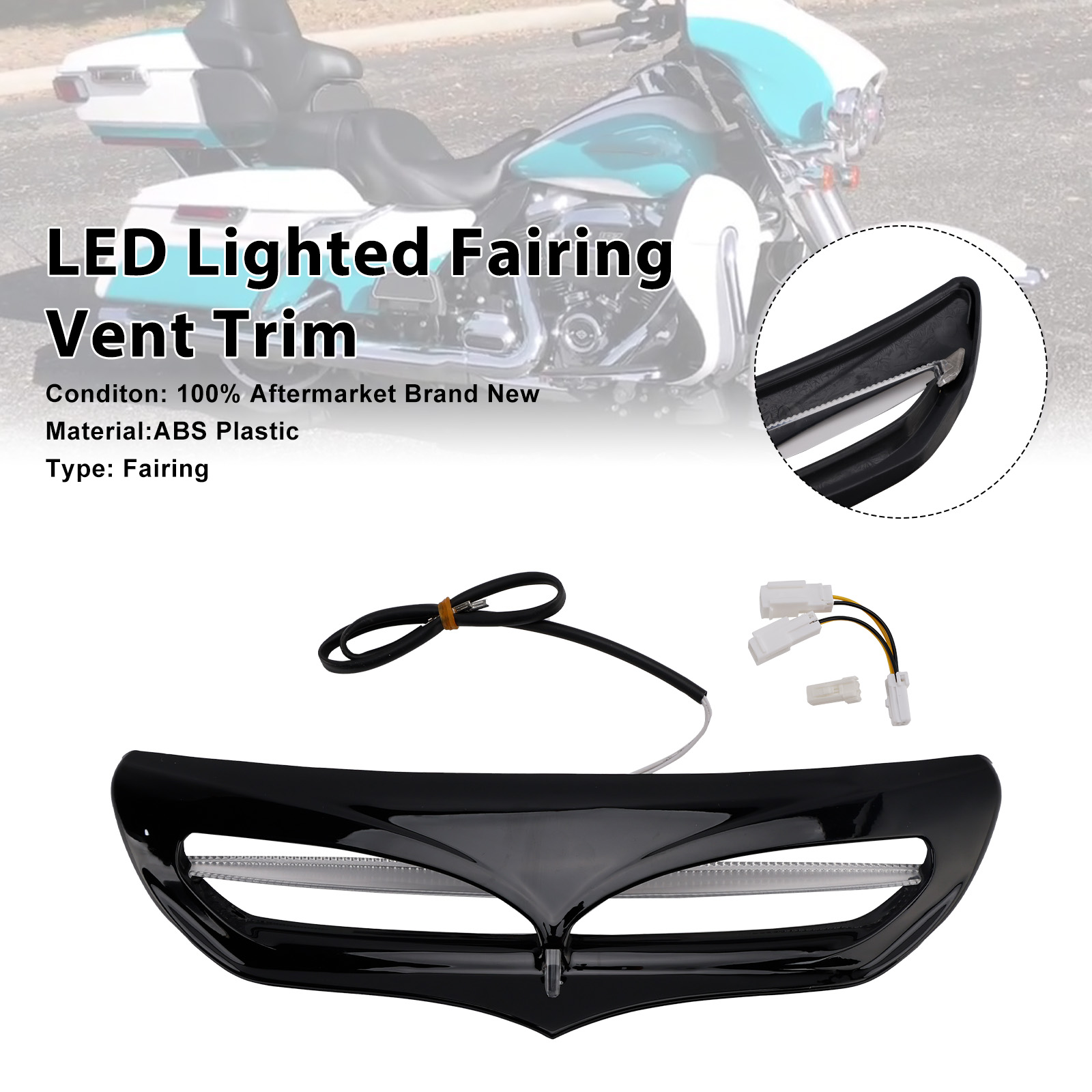 2014-2025 Harley Davidson LED Lighted Fairing Vent Trim Black Generic