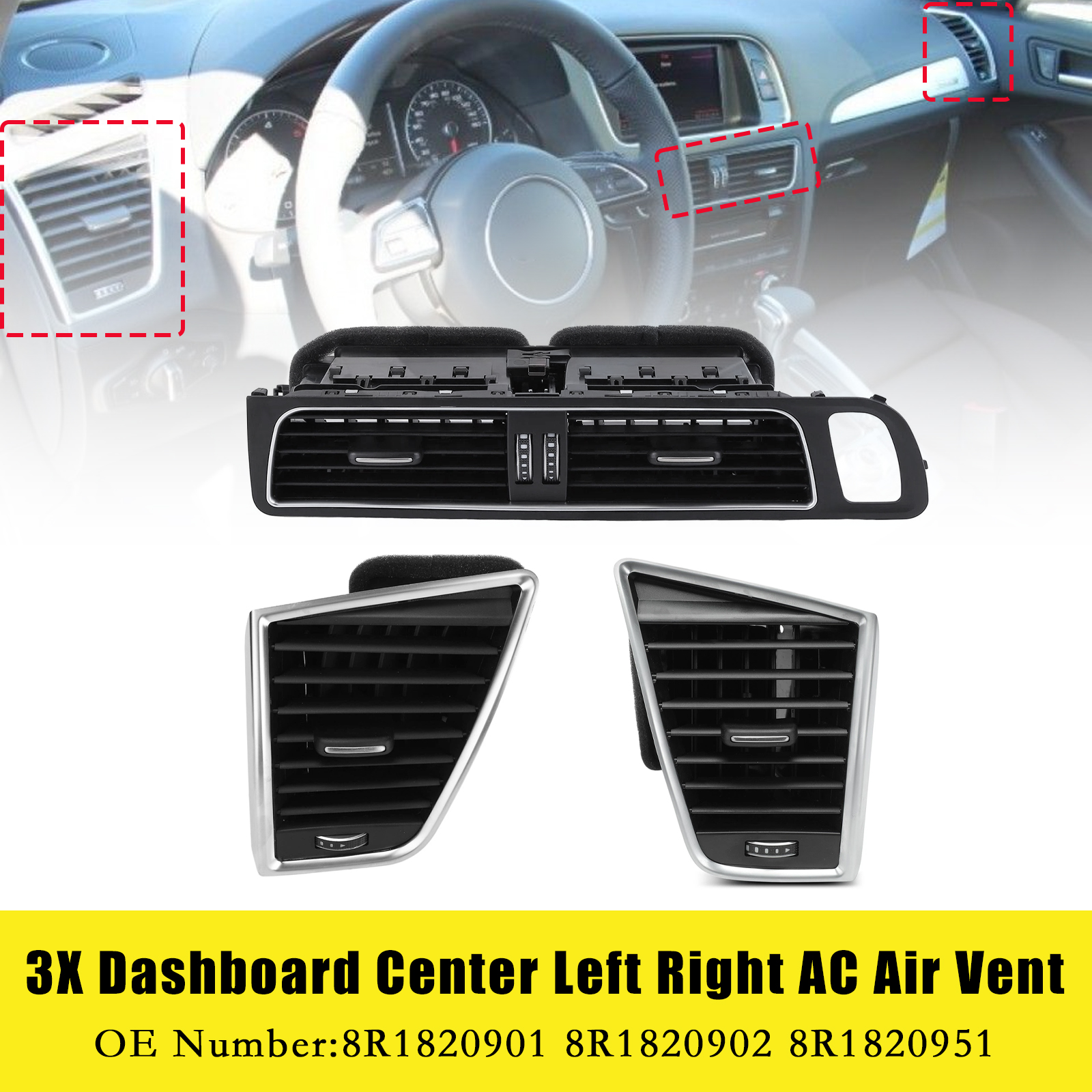 2009-2017 Audi Q5 SQ5 Front Dashboard Center AC Air Vent Grille Cover Bezel 8R1820901 Generic