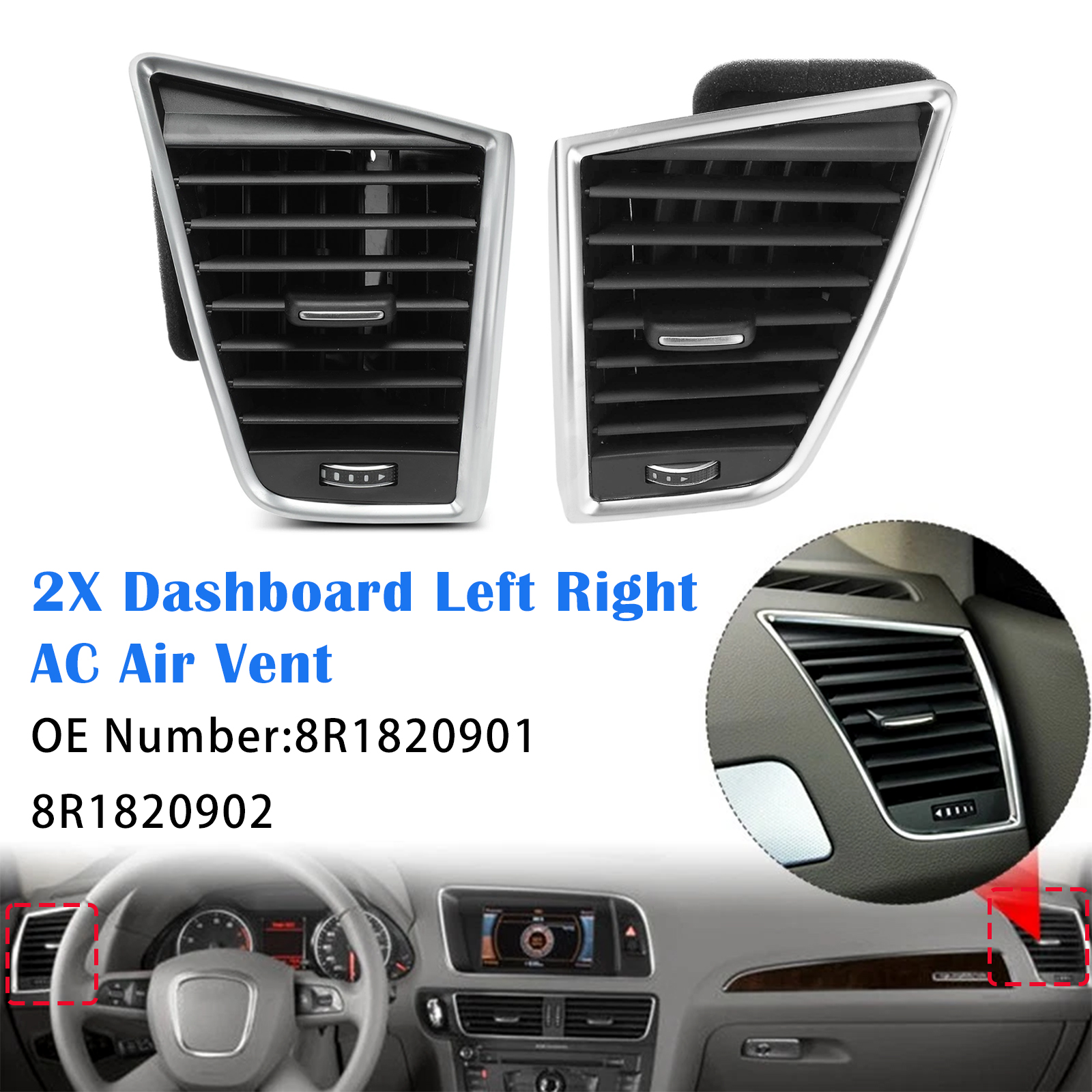 2009-2017 Audi Q5 SQ5 Front Left+Right Dash A/C Air Vent Outlet Assembly 8R1820901 8R1820902 Generic